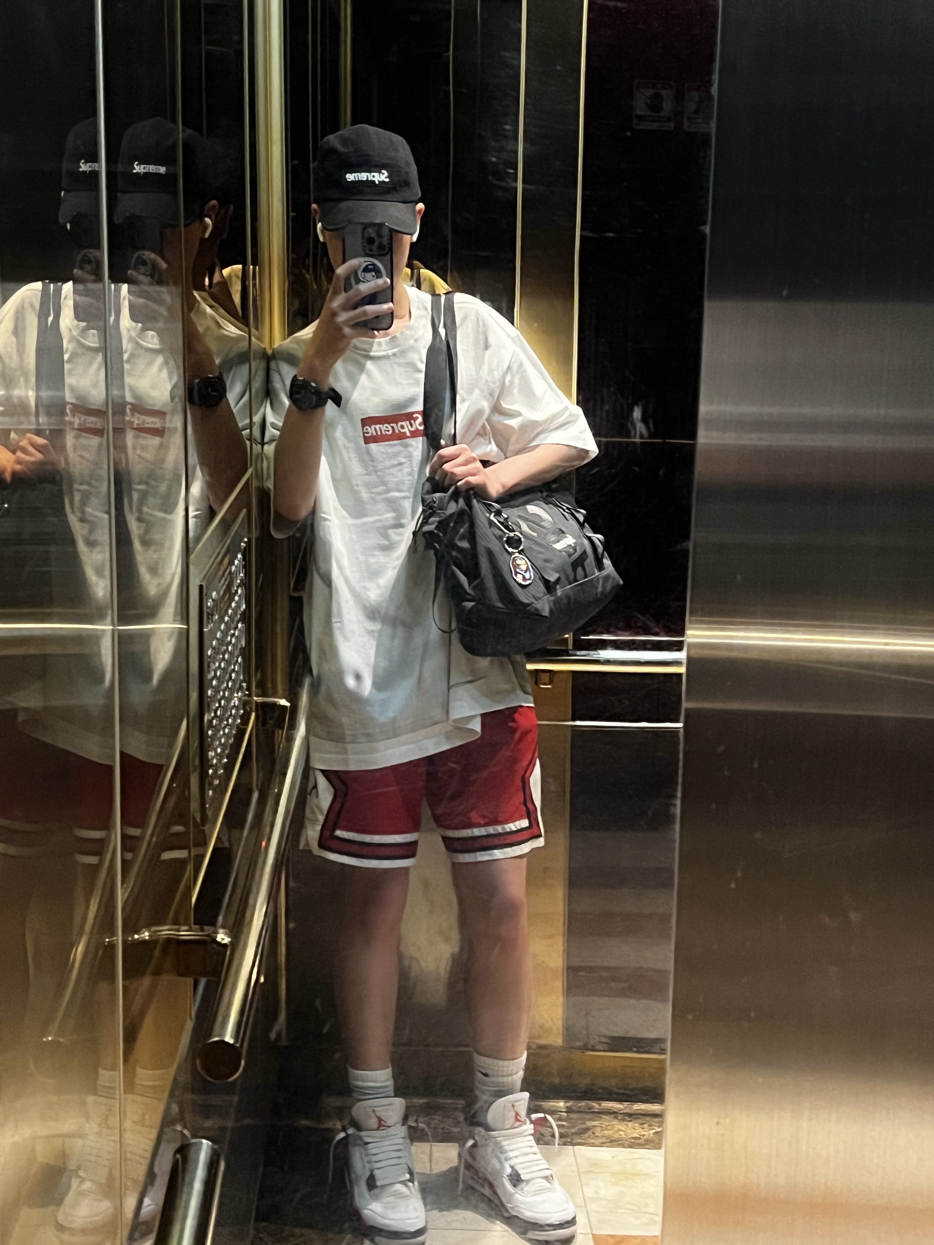 Supreme x MM6 Maison Margiela Box Logo T-Shirt White - 24SS, Supreme Washed Canvas Camp Cap Black - 24SS 착용 스타일
