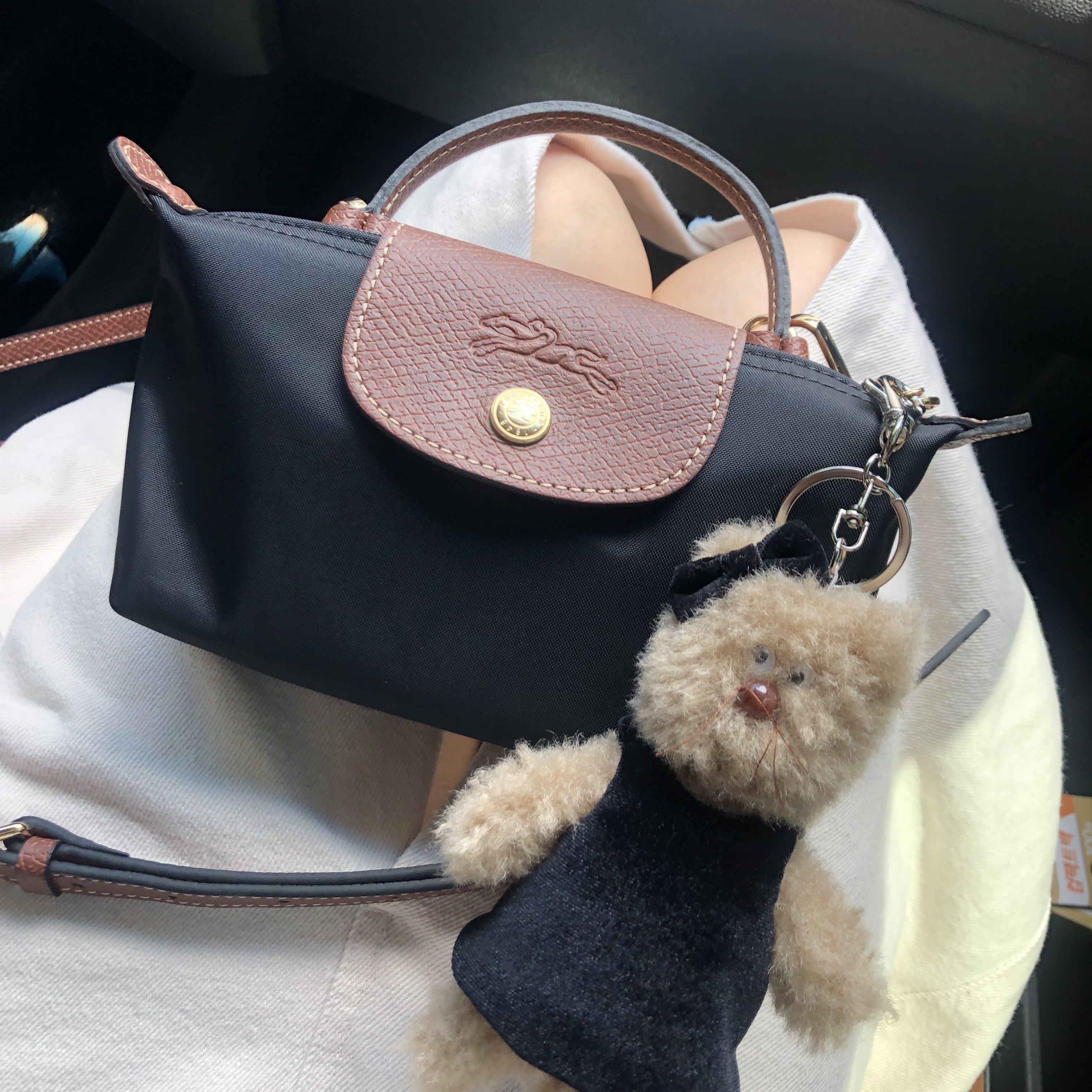 Longchamp Le Pliage Original Handle Pouch Black, Monamhee x STU Coco Brown 착용 스타일