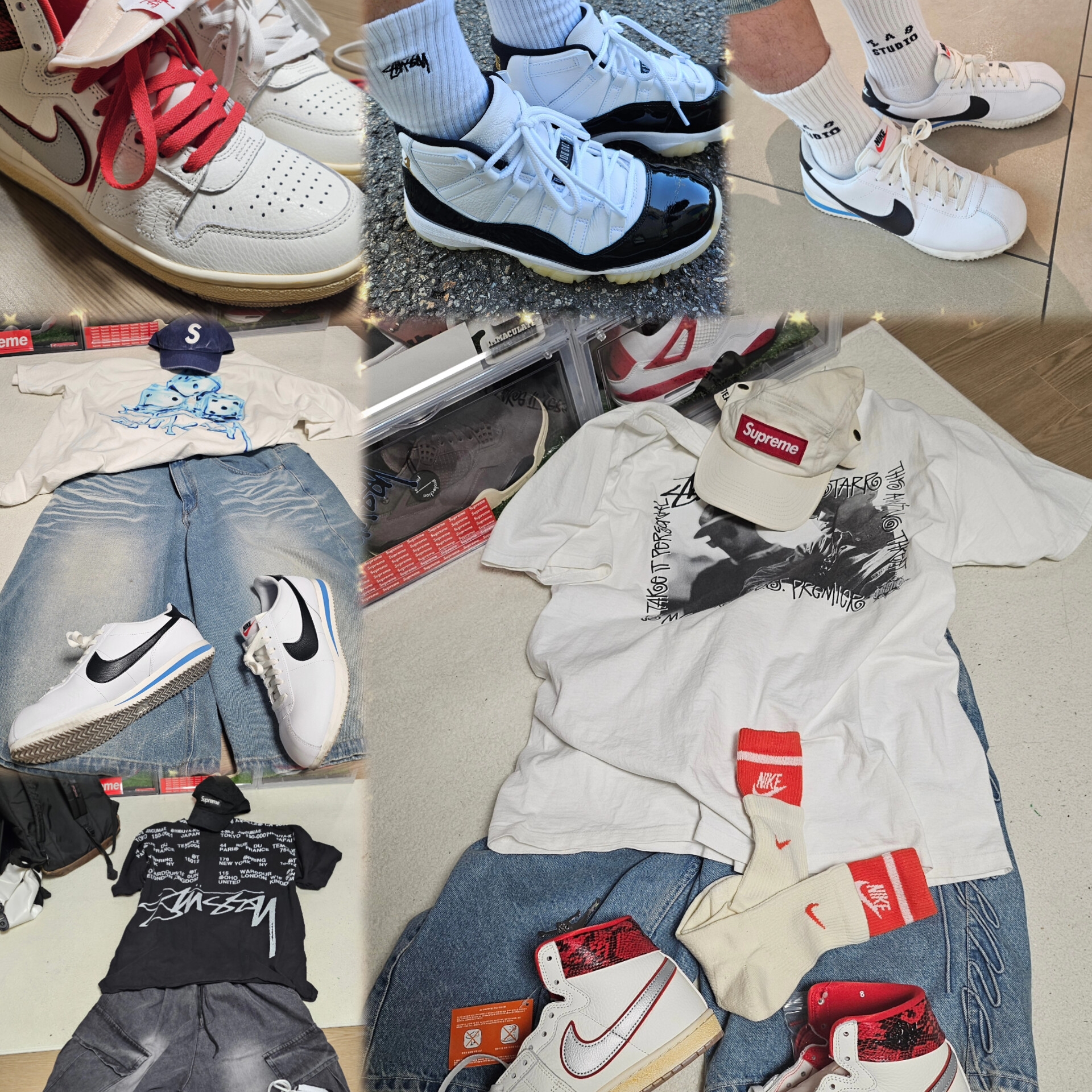 Jordan x Awake NY Air Ship PE SP Sail University Red, Jordan 11 Retro Gratitude 착용 스타일
