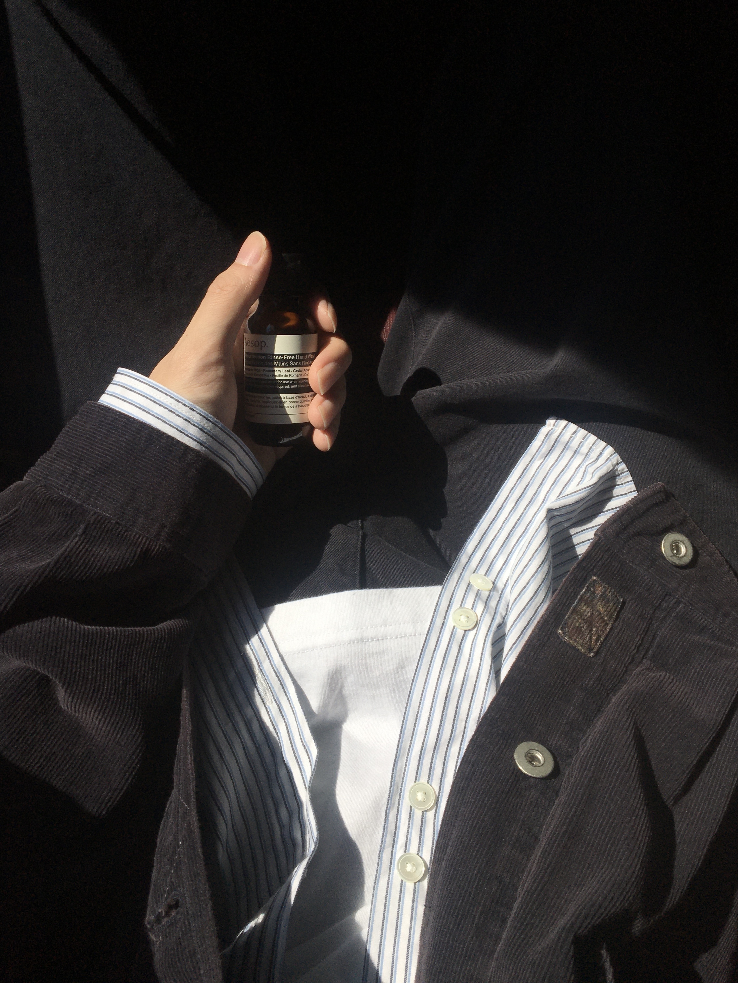 Polyteru 1011 Paisley Trucker Jacket Corduroy Dark Purple Navy, Polyteru Human Index Index Track Pants Black/White 착용 스타일 - 1