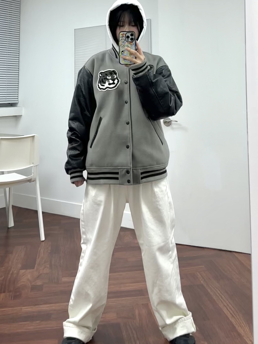 Human Made Varsity Jacket Grey 착용 스타일