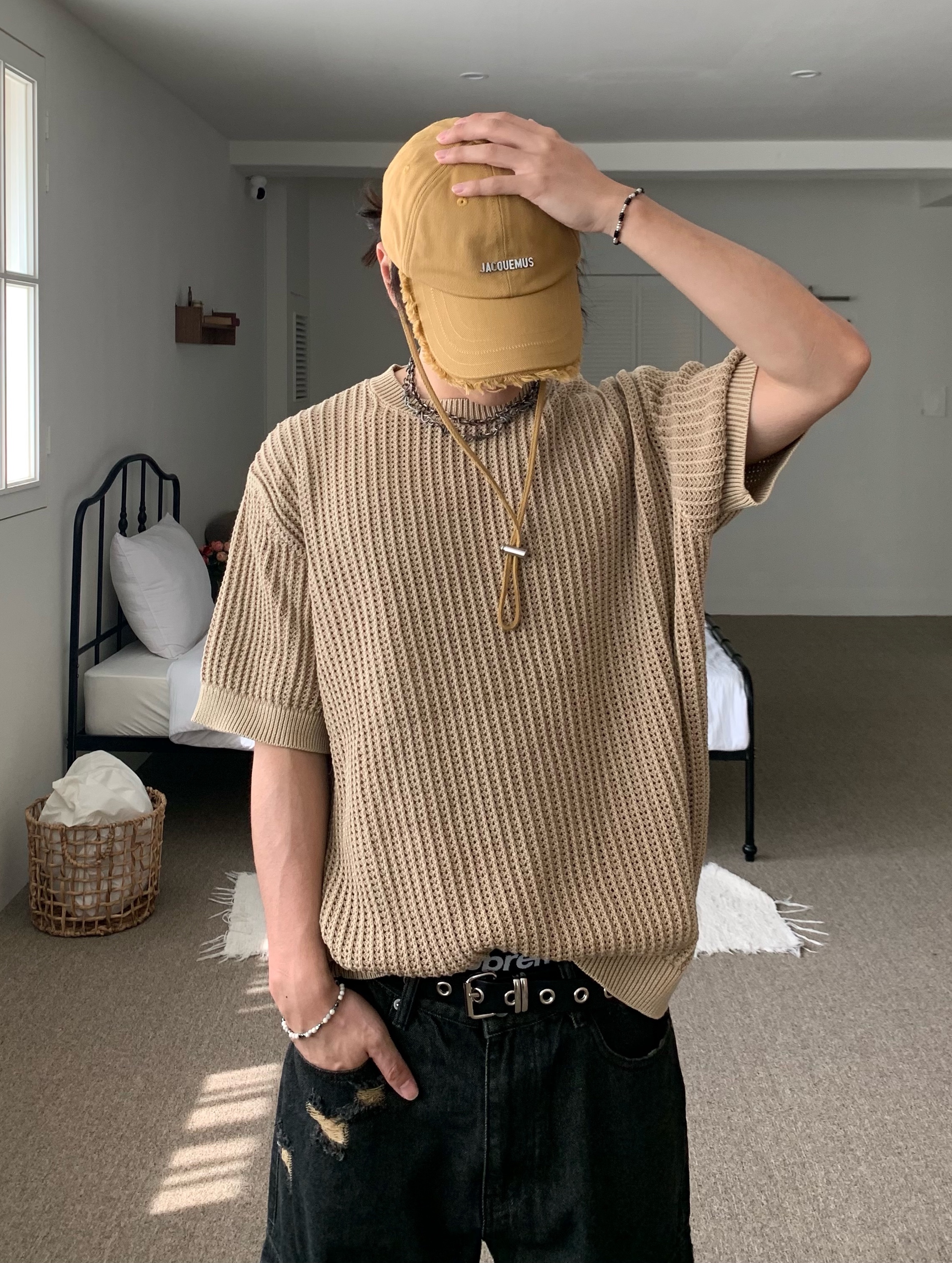 Jacquemus La Casquette Artichaut Fringe Baseball Cap Beige 착용 스타일 - 3