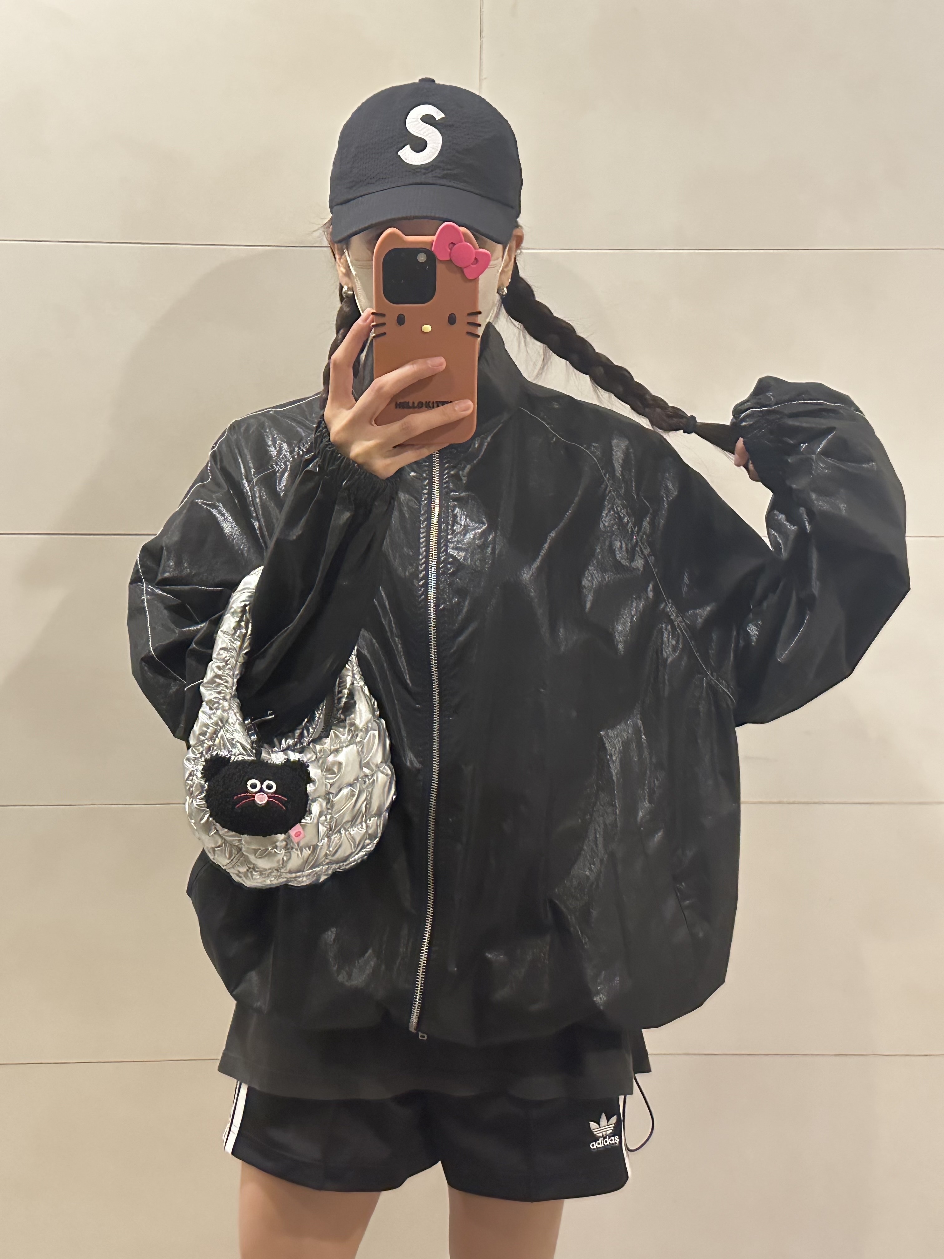 Supreme Seersucker S Logo 6-Panel Black - 24SS, (W) Matin Kim Logo Coating Jumper Black 착용 스타일 - 1