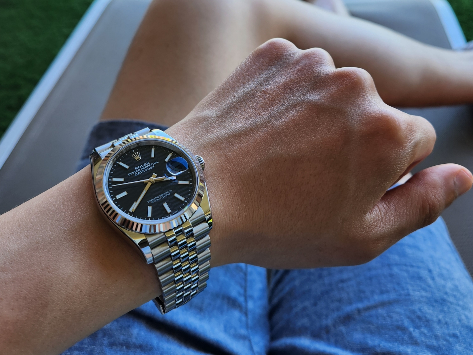 Rolex Datejust 36mm 126234 Fluted Motif Bright Blue Jubilee 착용 스타일