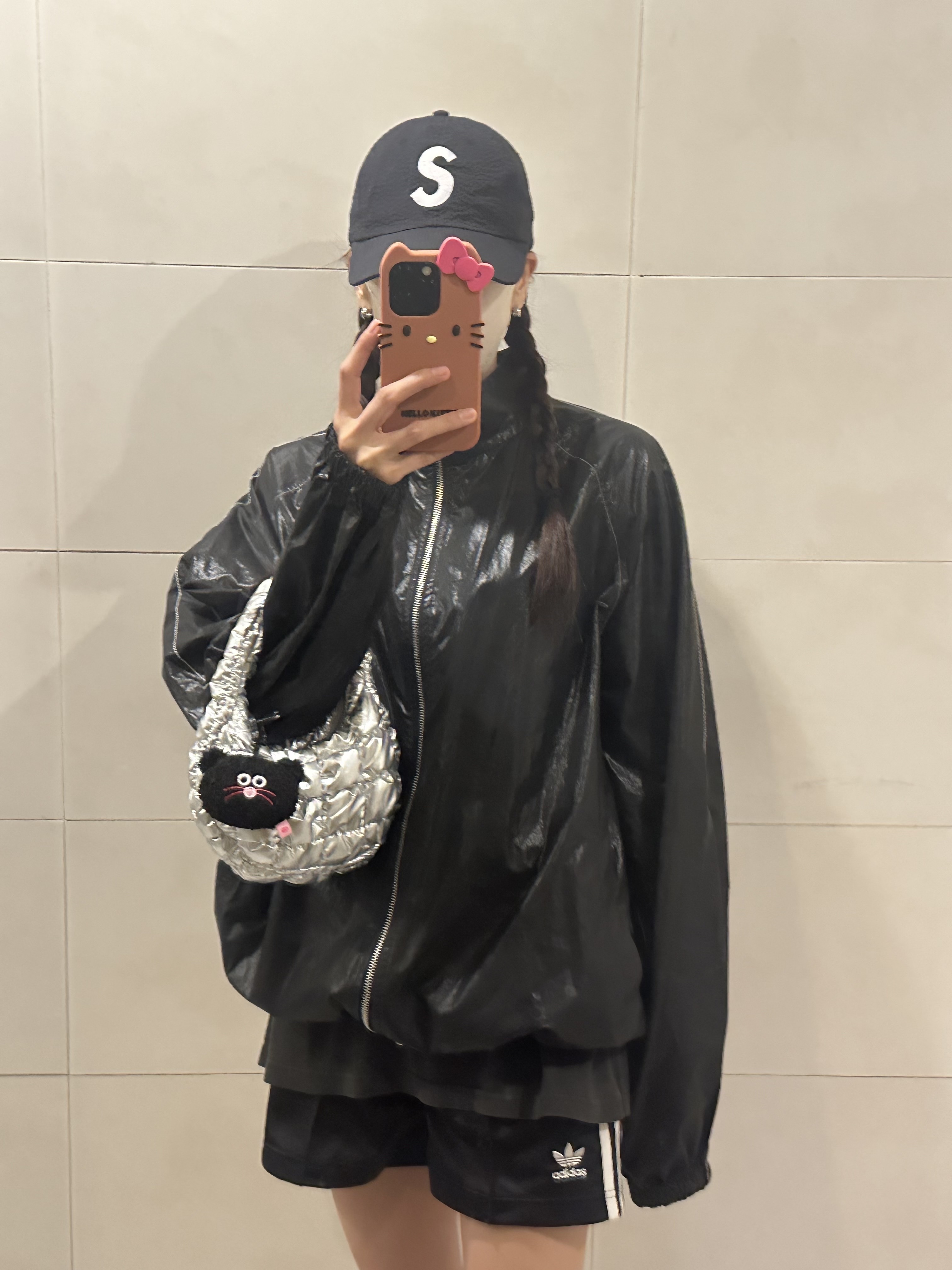 Supreme Seersucker S Logo 6-Panel Black - 24SS, (W) Matin Kim Logo Coating Jumper Black 착용 스타일 - 2