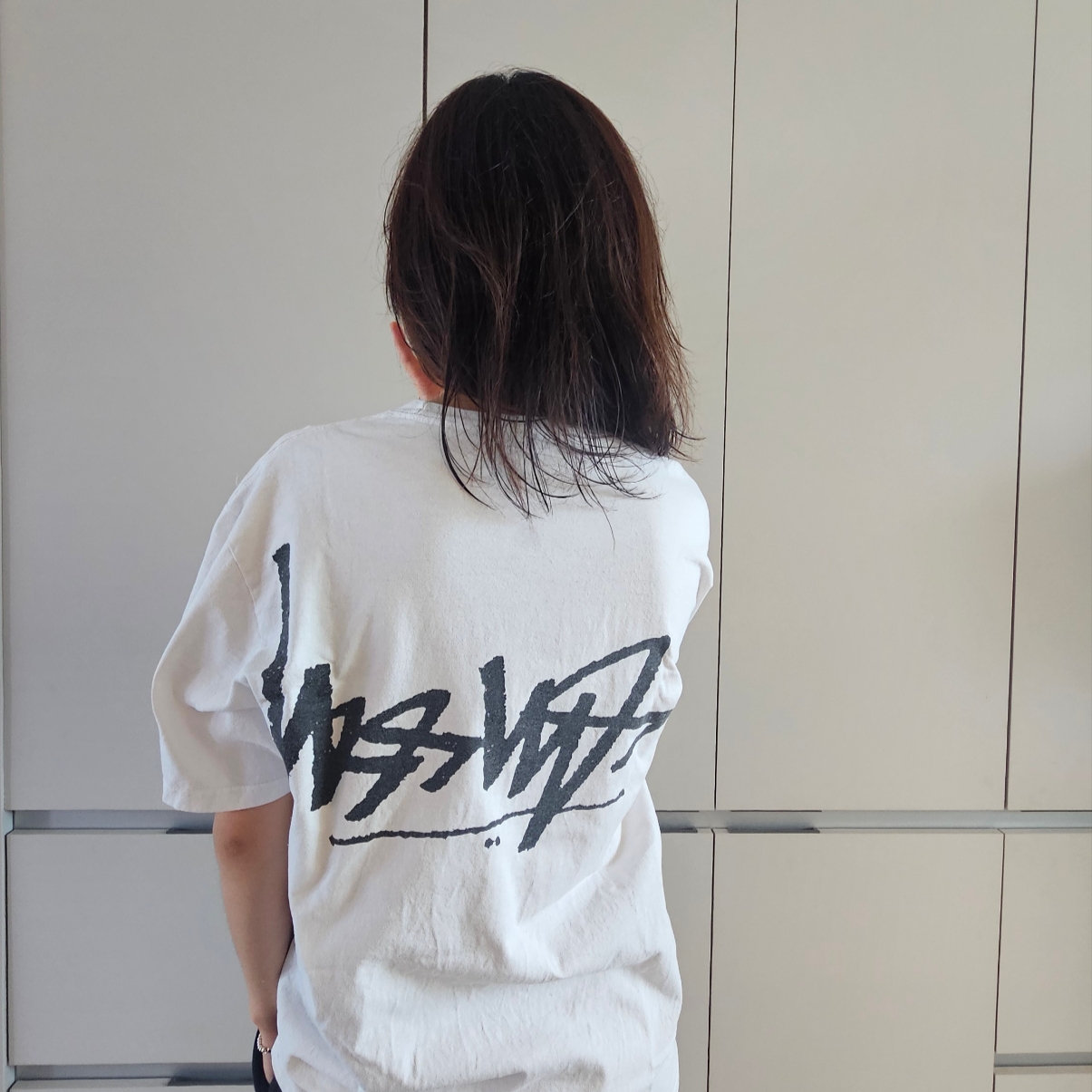 Stussy Flipped T-Shirt White 착용 스타일