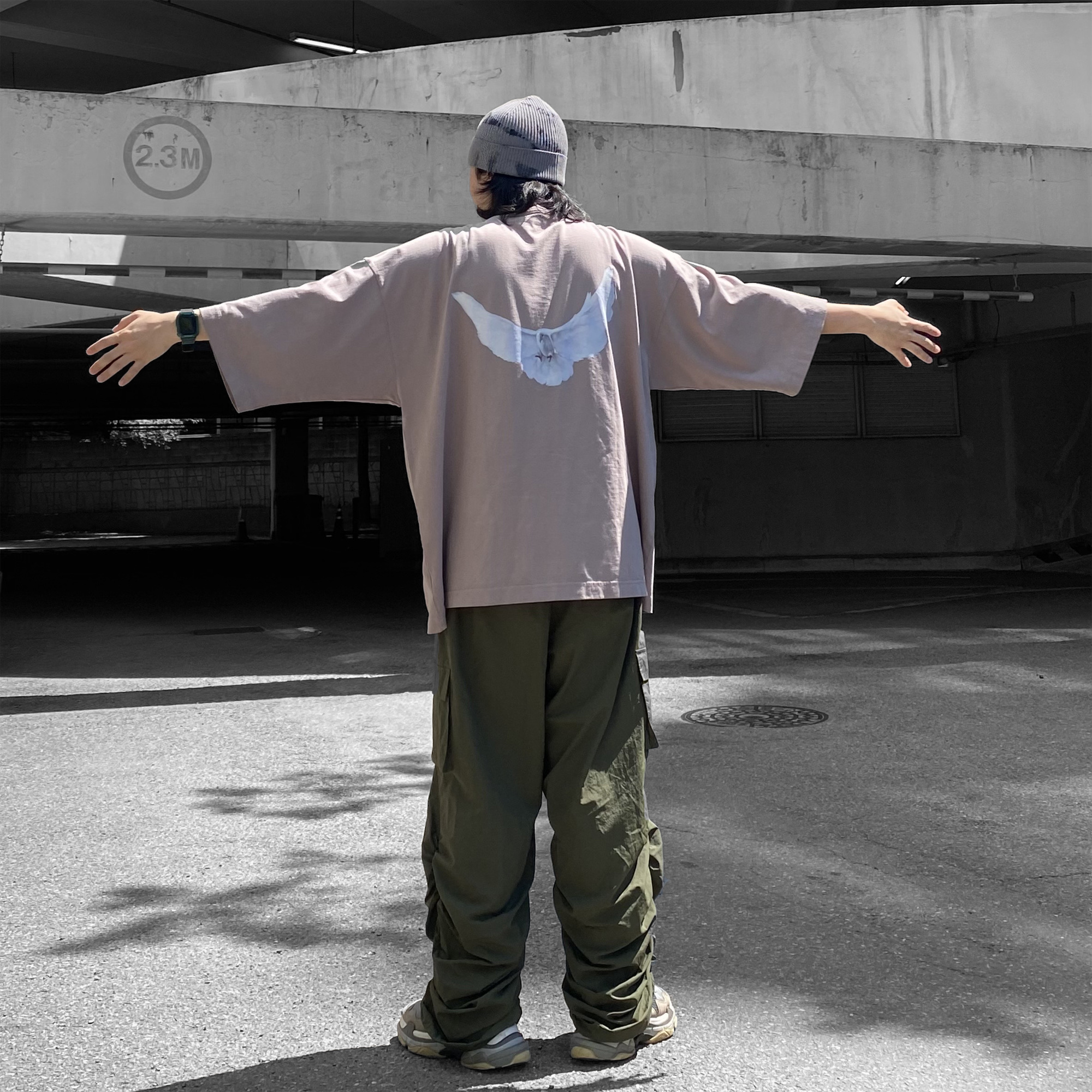 Yeezy Gap Engineered By Balenciaga Dove 3/4 Sleeve T-Shirt Beige 착용 스타일 - 4