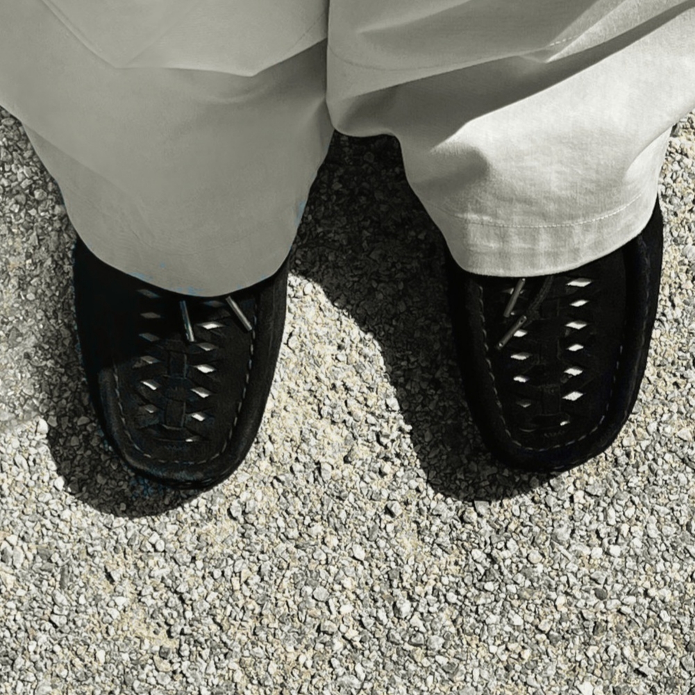 [프리오더] Polyteru Wallabee Shoes Woven Black 착용 스타일