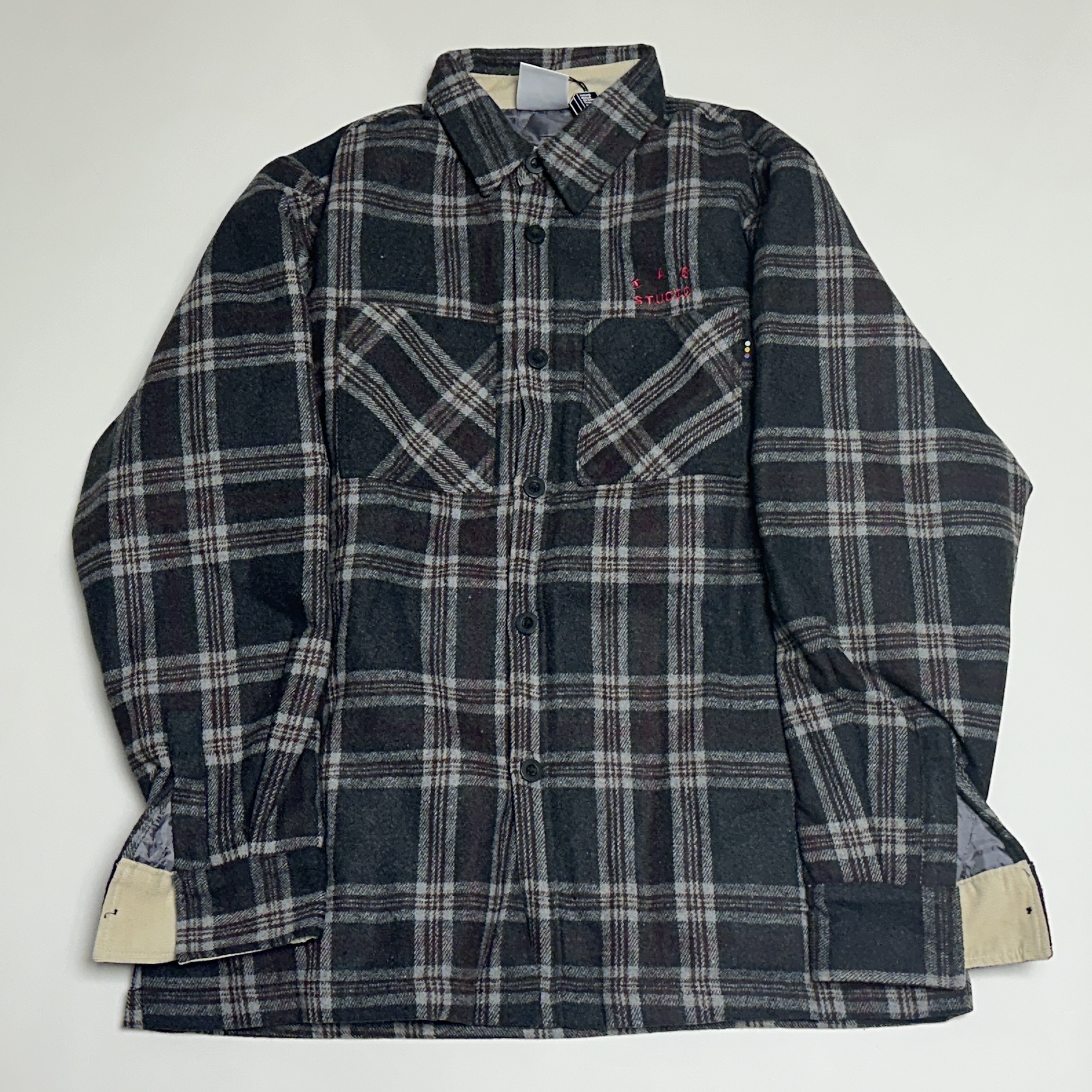 IAB Studio Check Shirt Jacket Gray Red 착용 스타일 - 1