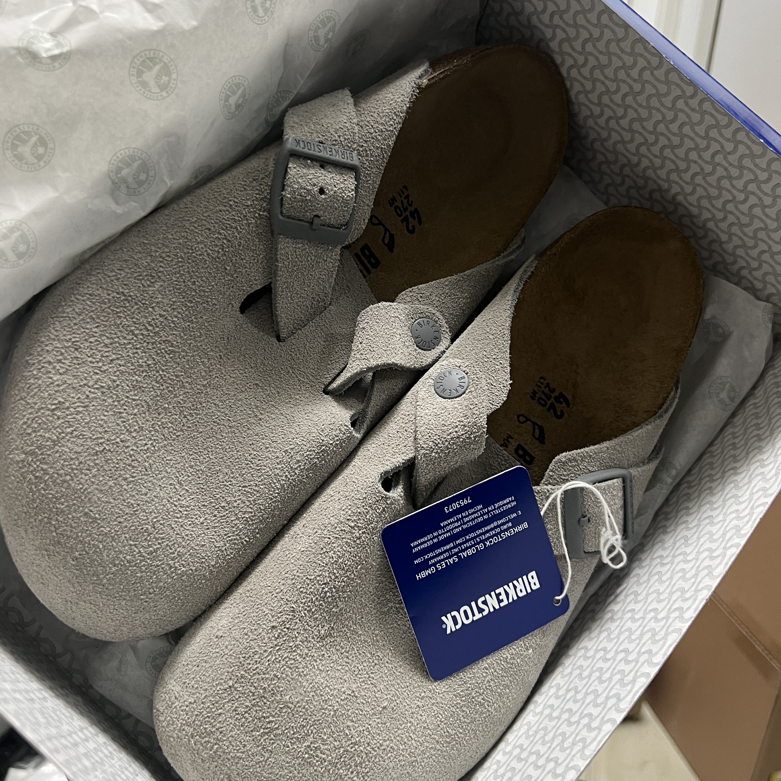 Birkenstock Boston Suede Leather Stone Coin - Regular 착용 스타일 - 1