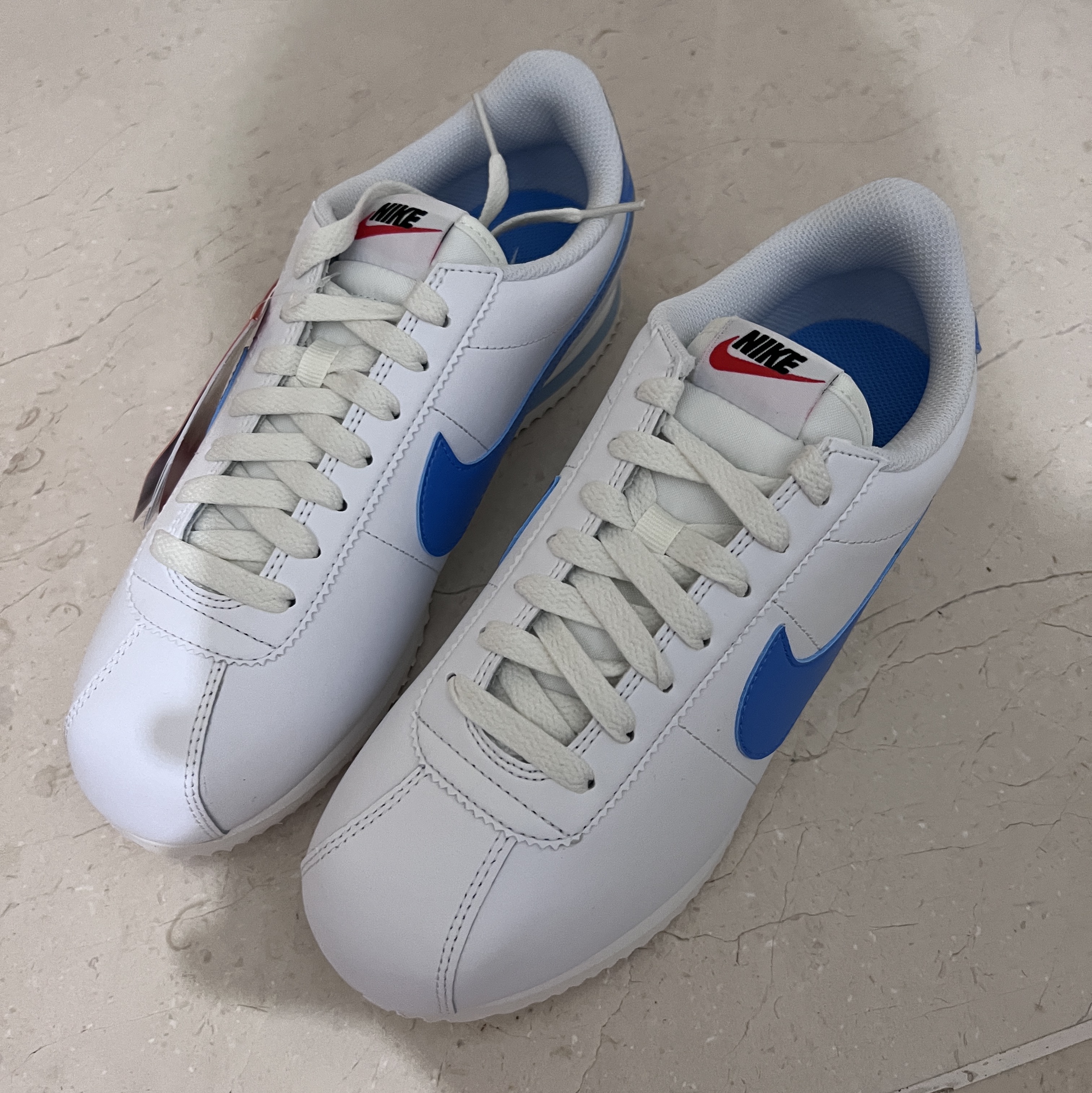 (W) Nike Cortez White University Blue, Polyteru Human Index Human Loosed Half Zip Knit Gray 착용 스타일 - 1