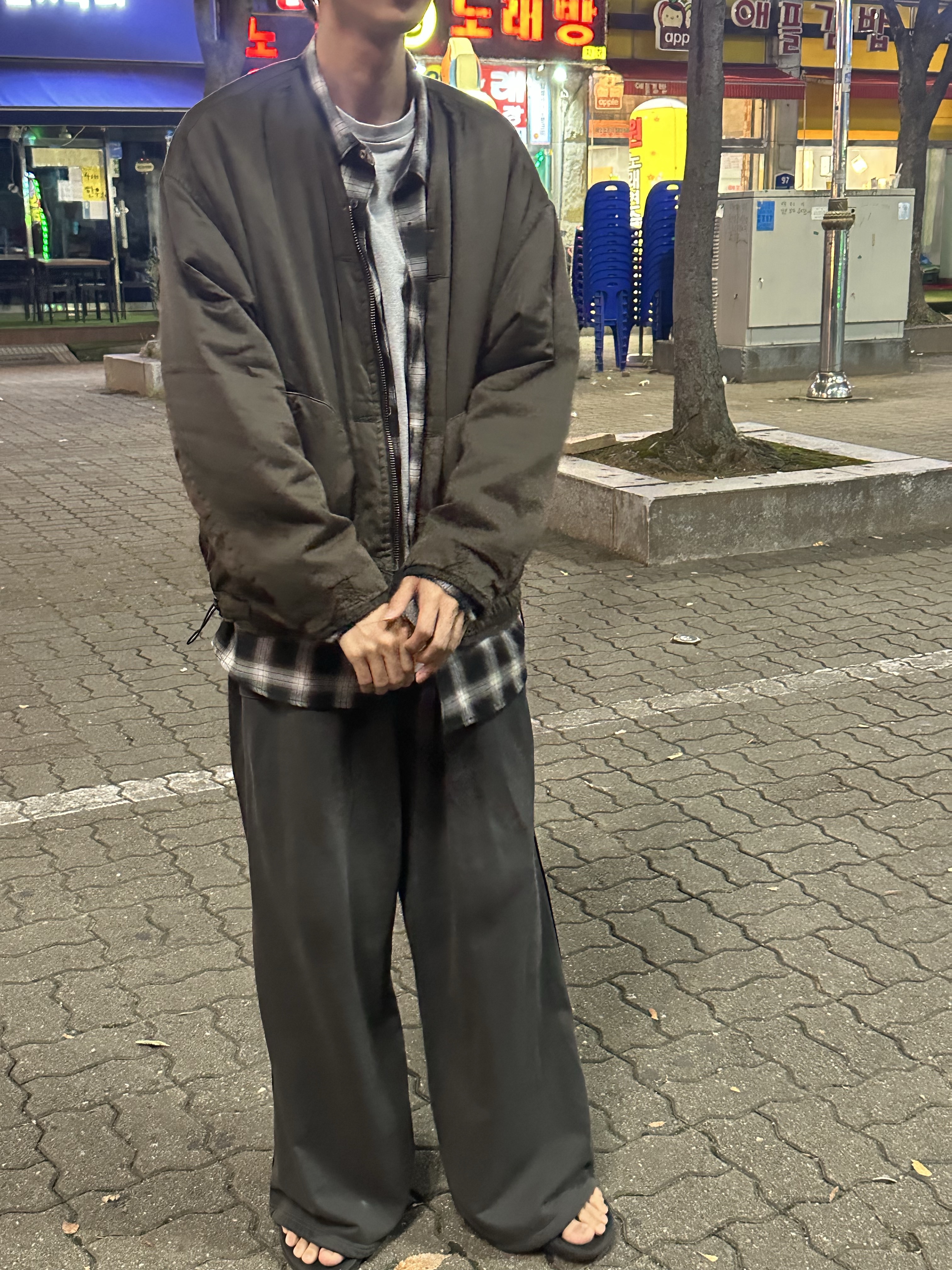 Polyteru 1011 Camou Liner Jacket Used Olive 착용 스타일 - 3