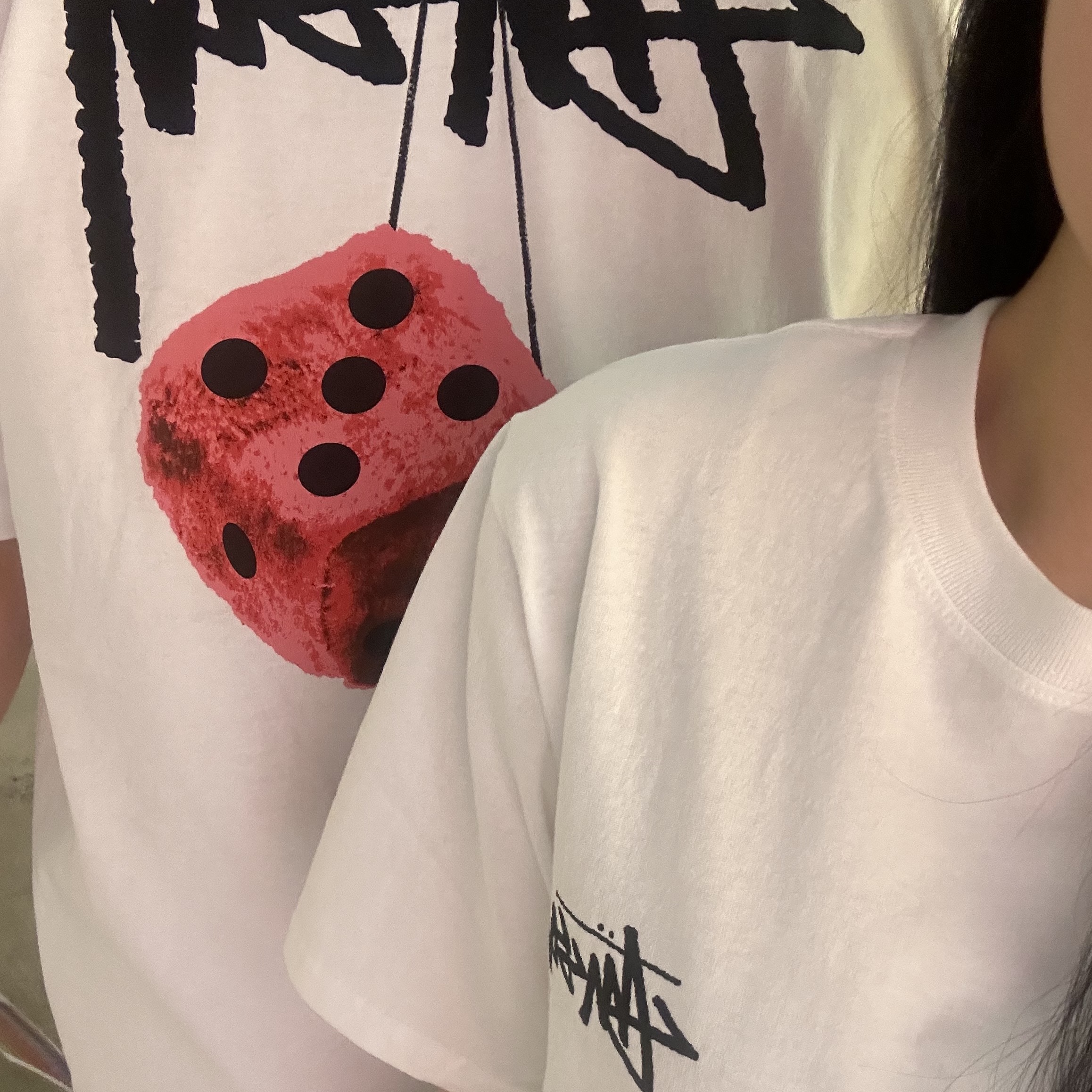 Stussy Fuzzy Dice T-Shirt White 착용 스타일