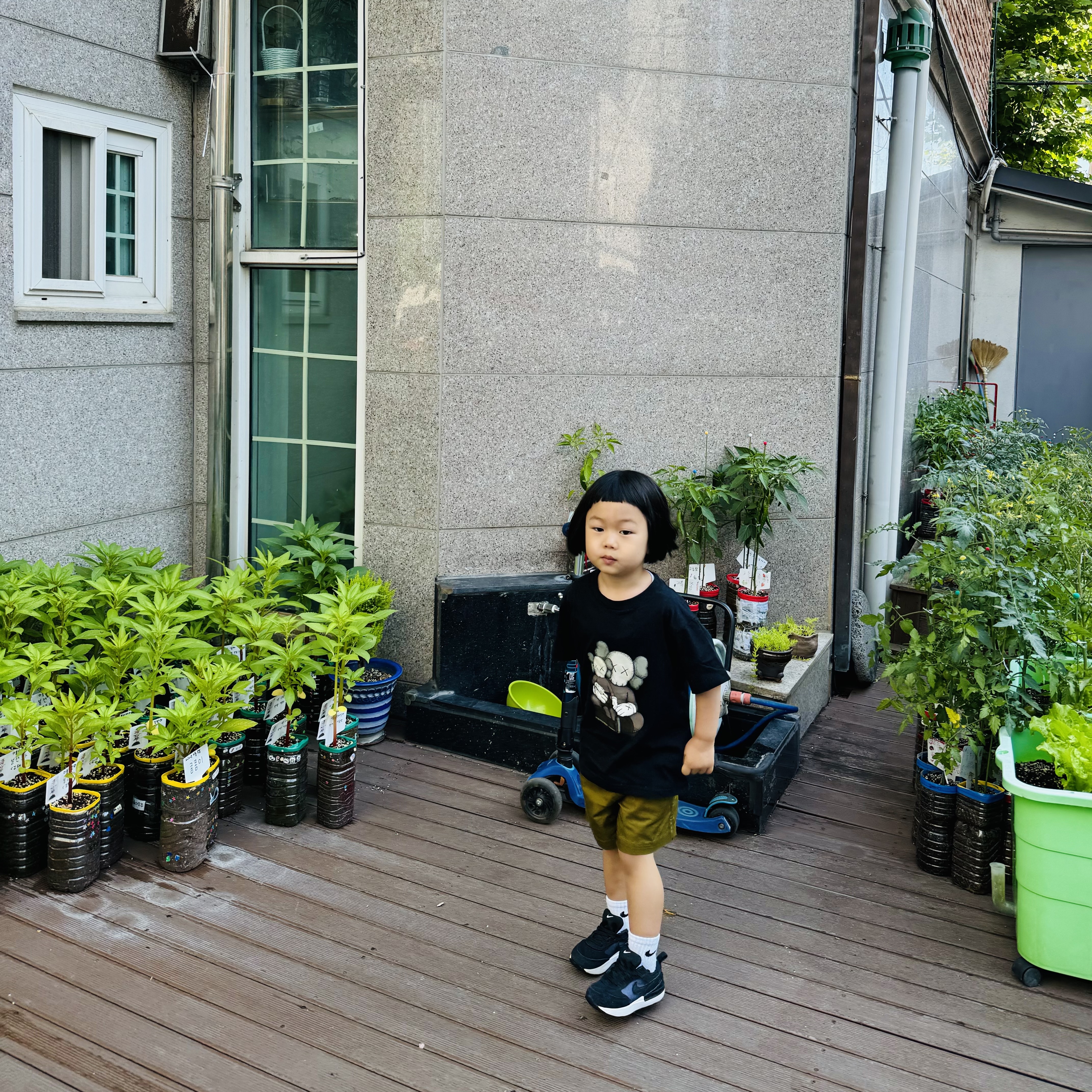 (Kids) Uniqlo UT x Kaws Short Sleeve Graphic T-Shirt Black, (TD) Nike Waffle One Black 착용 스타일 - 4
