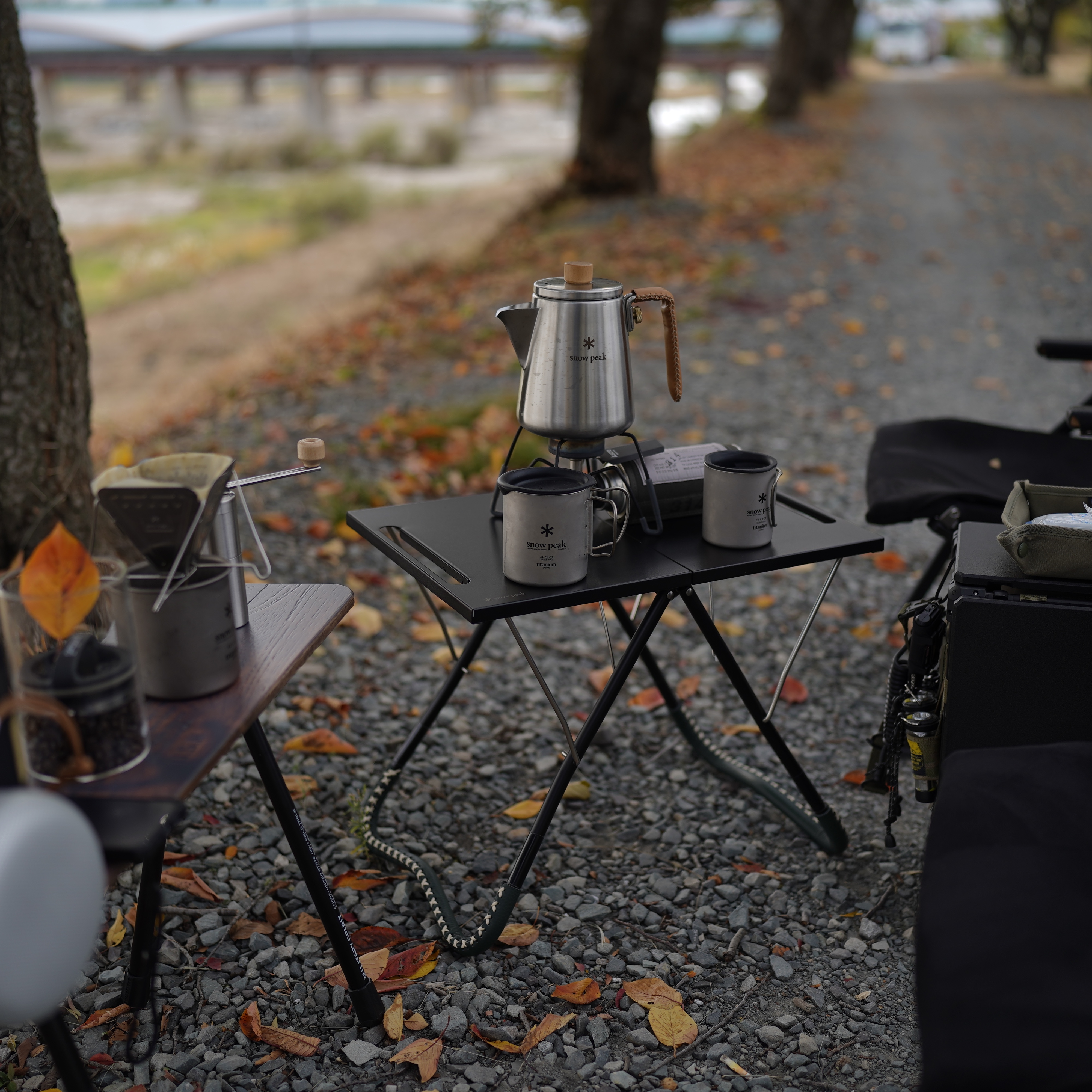 Snow Peak Takibi My Table Black, Snow Peak Titanium Double Mug 450(R) 착용 스타일 - 1