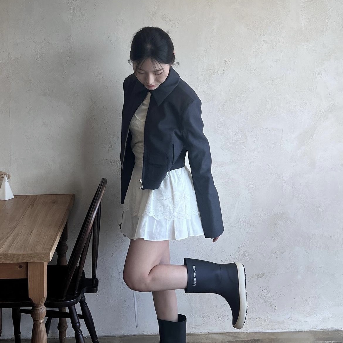 Mardi Mercredi Les Pompes Women Pluie Rain Boots Beige, Mardi Mercredi Les Pompes Women Pluie Rain Boots Burgundy 착용 스타일