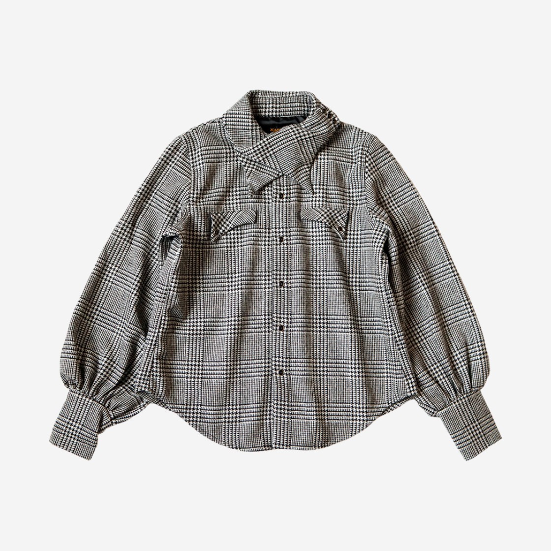 (W) Kapital Glen Check Layered Collar Opera Western Shirt Gray 상세 이미지 1