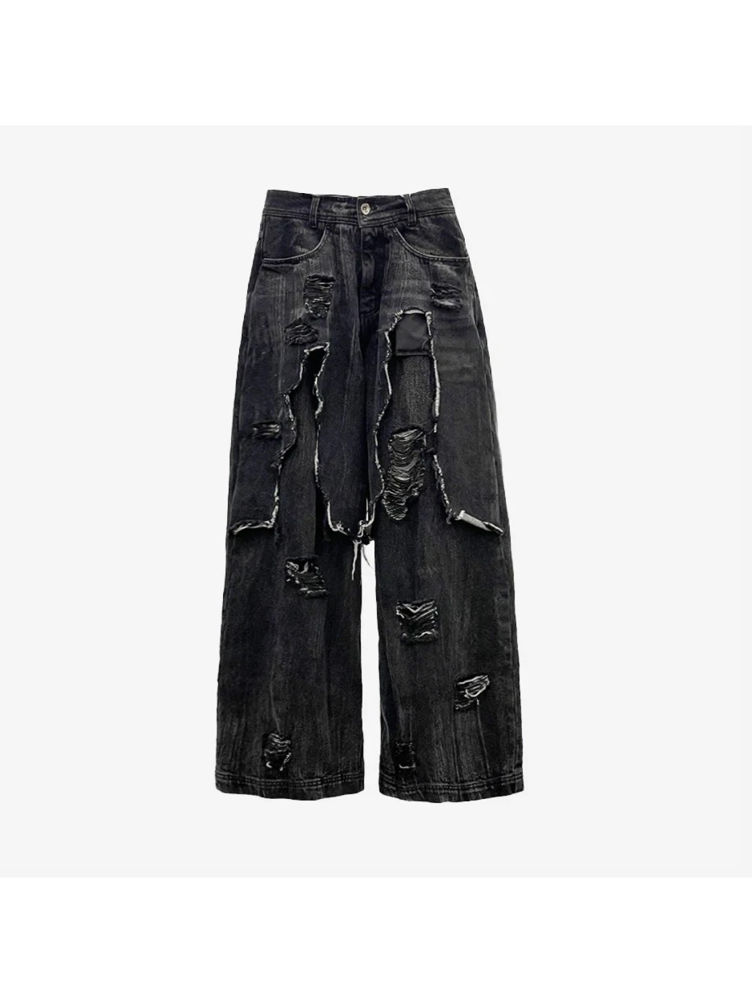 BLR Destroyed Black Denim Pants Black, BLR Printed Wide Denim Pants Black 착용 스타일 - 6