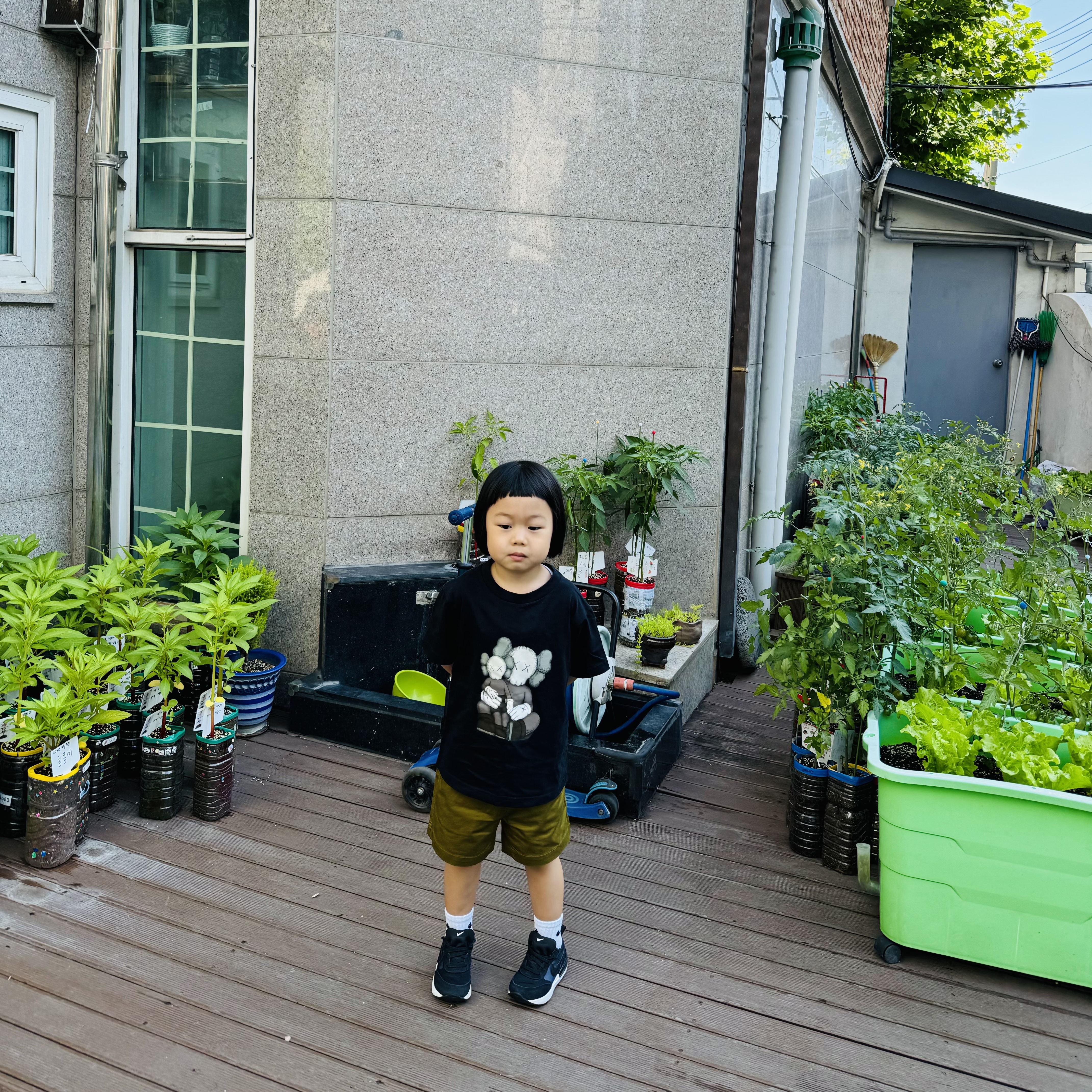 (Kids) Uniqlo UT x Kaws Short Sleeve Graphic T-Shirt Black, (TD) Nike Waffle One Black 착용 스타일 - 3