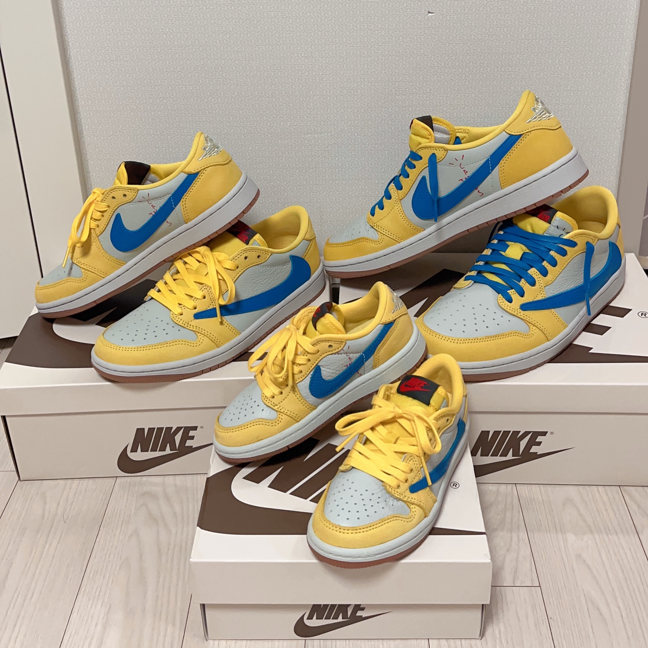 (W) Jordan 1 x Travis Scott Retro Low OG SP Canary, (PS) Jordan 1 x Travis Scott Retro Low OG SP Canary 착용 스타일