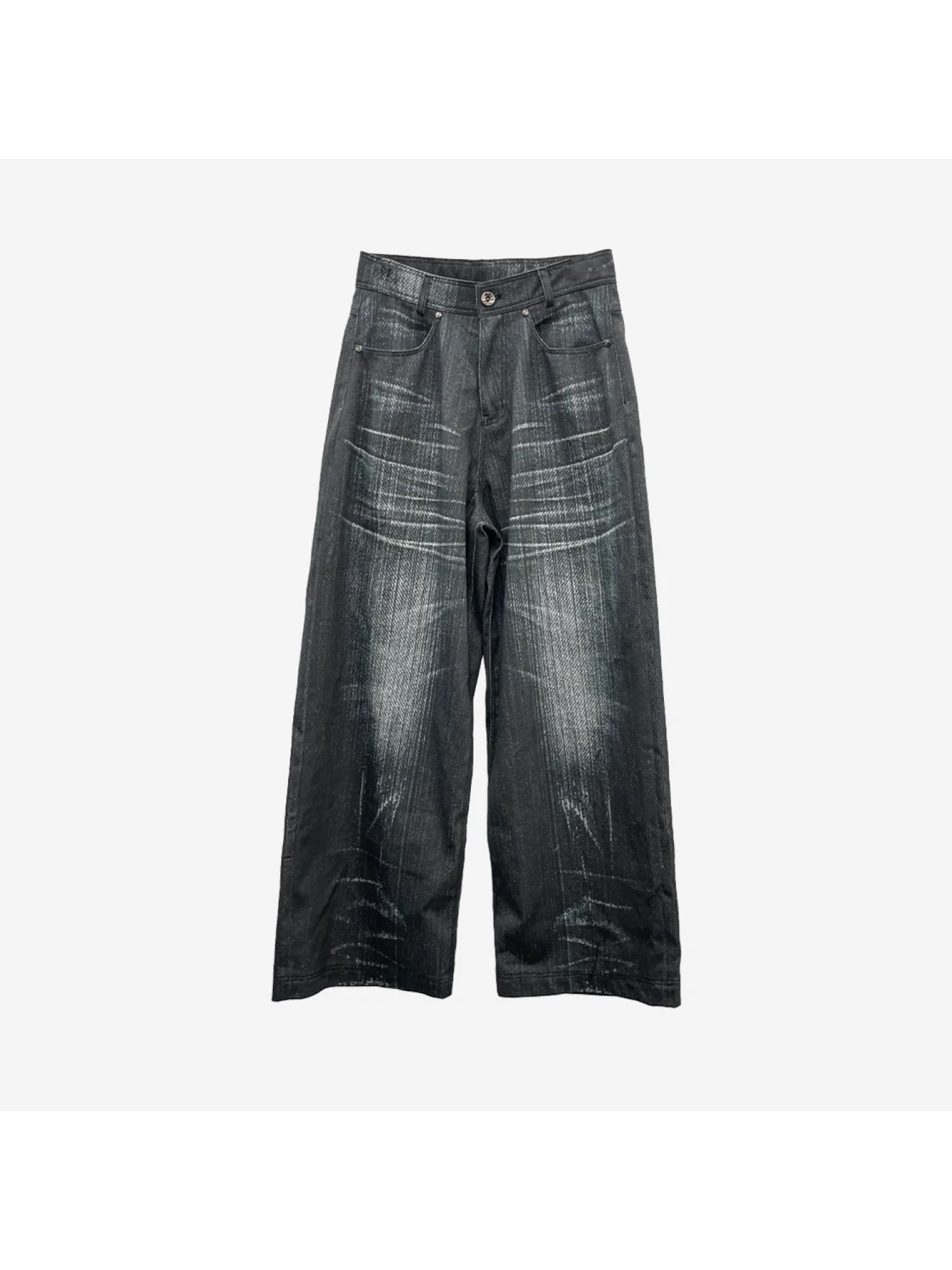 BLR Destroyed Black Denim Pants Black, BLR Printed Wide Denim Pants Black 착용 스타일 - 7