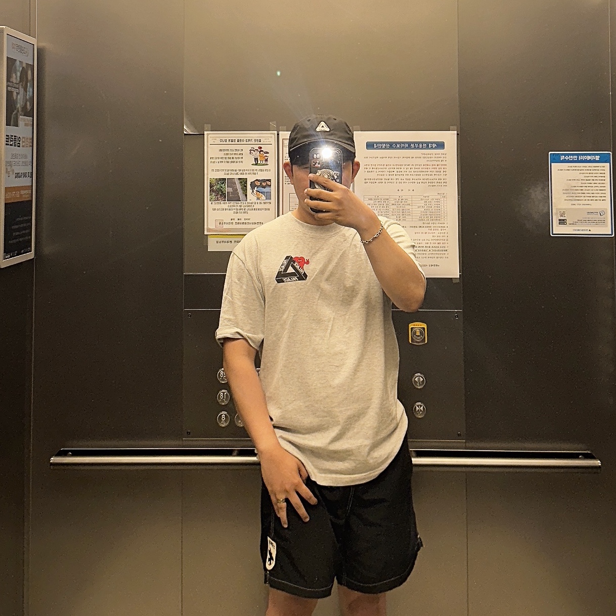 Stussy Surfman Water Shorts Black, Palace Tri-Hearts T-Shirt Grey Marl - 24SS 착용 스타일