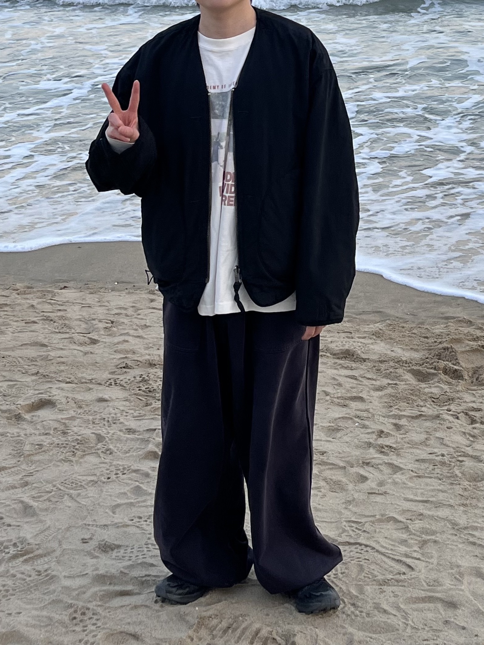 Polyteru x HANK Reversible Liner Jacket Used Black - 23FW, Polyteru 1011 Fatigue Sweatpants 1.2v Dark Purple Navy 착용 스타일 - 1