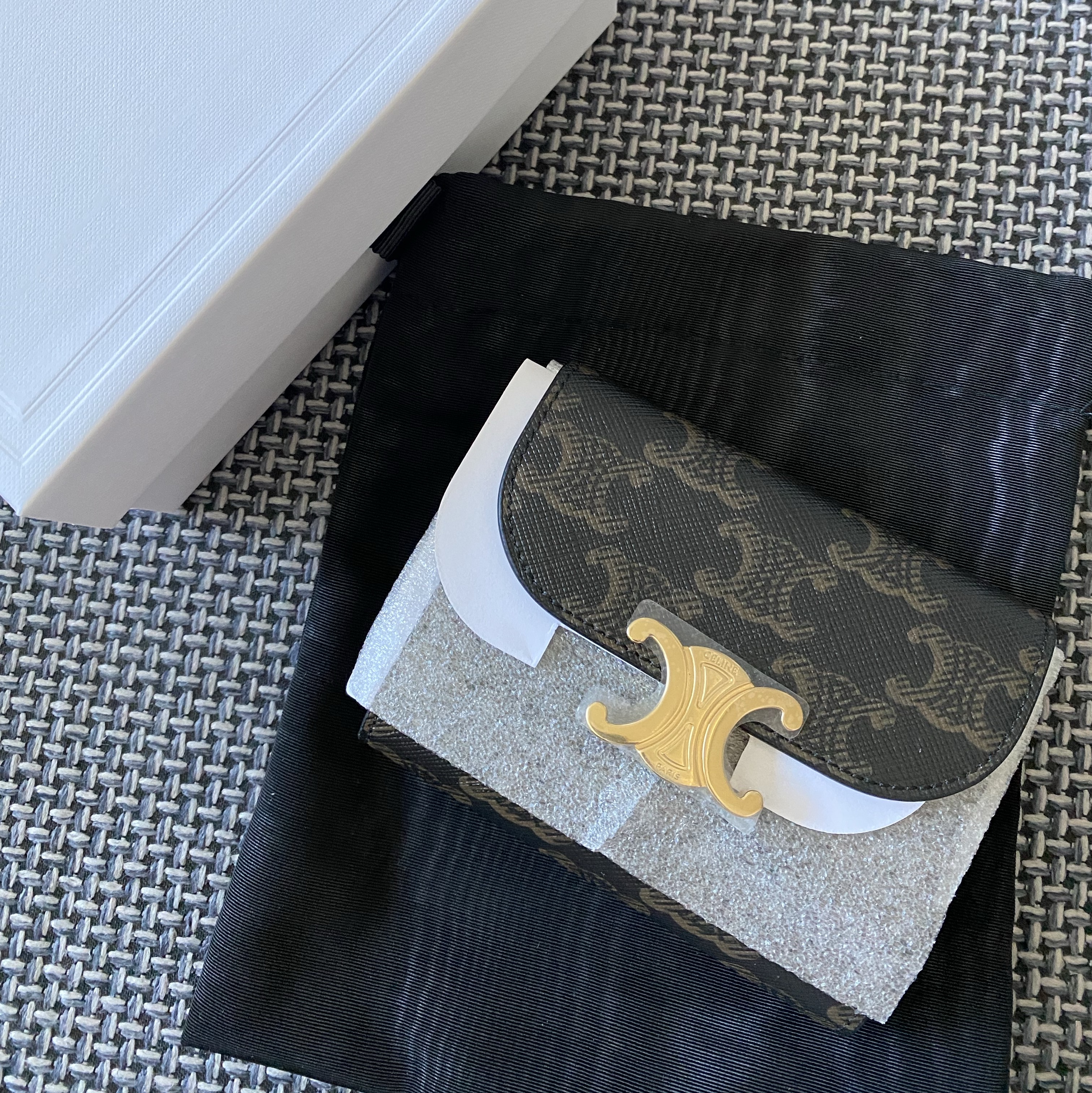 Celine Small Wallet Triomphe in Triomphe Canvas Tan 착용 스타일