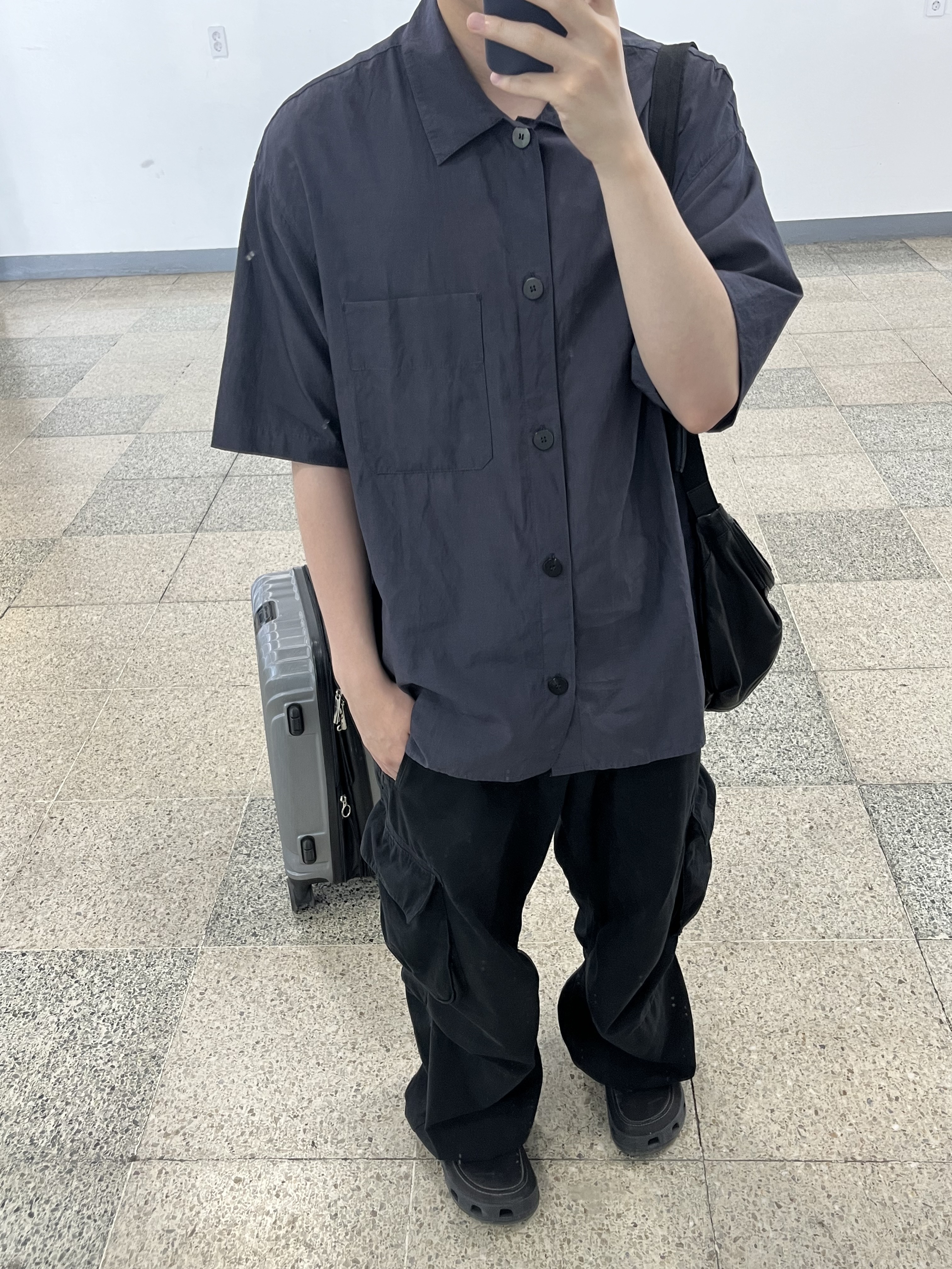 Polyteru Belted Cargo Pants 1.2v Black, Polyteru Human Index Human Jumbo 1/2 T-Shirt Gray 착용 스타일 - 1