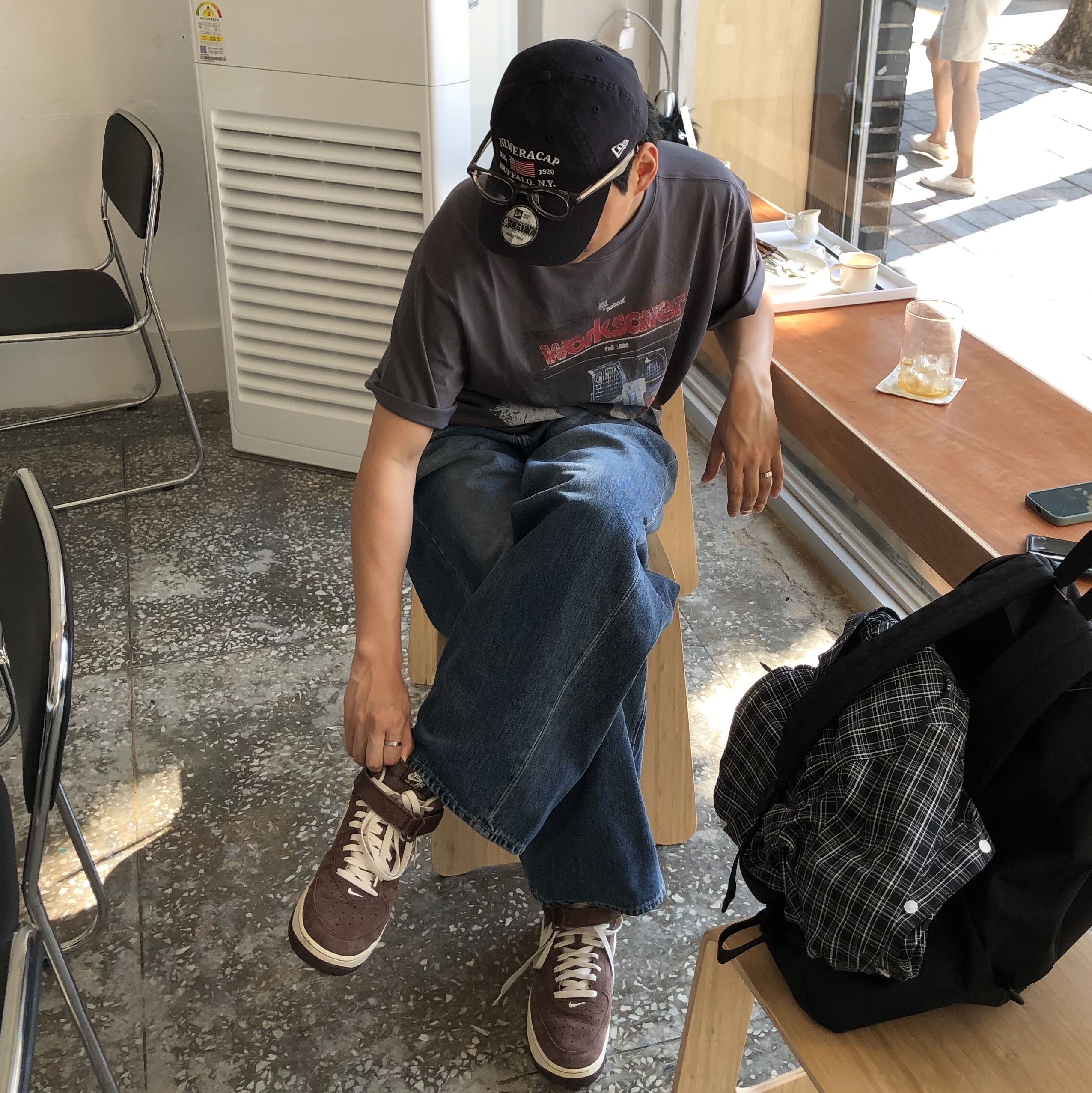 Nike Air Force 1 Mid '07 QS Chocolate, Comme des Garcons Homme Plus Oversized Nylon Backpack Medium Black 착용 스타일