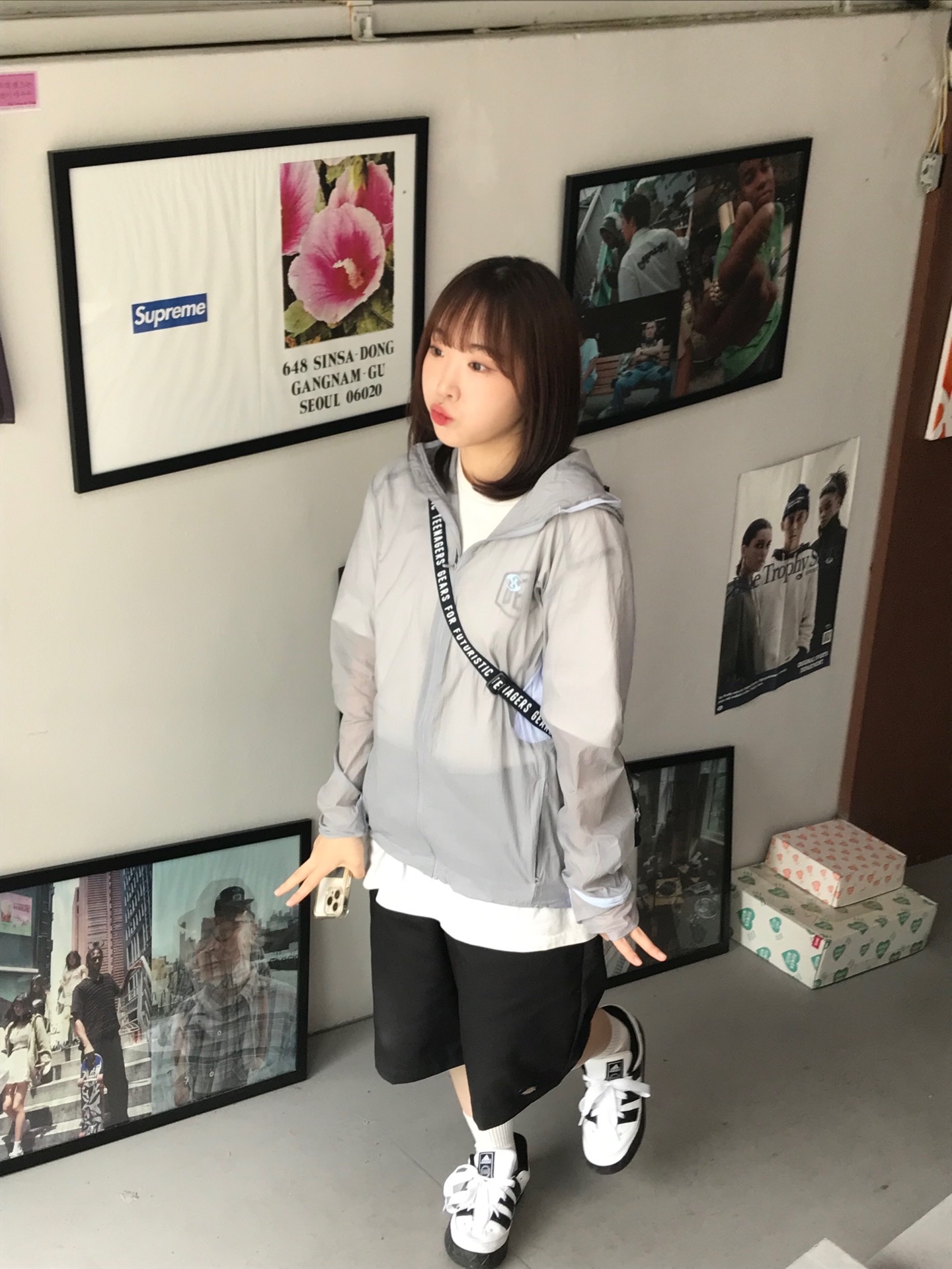 Sansan Gear Air Dash Jacket Light Grey - 24SS, Adidas x Atmos Adimatic White Black 착용 스타일