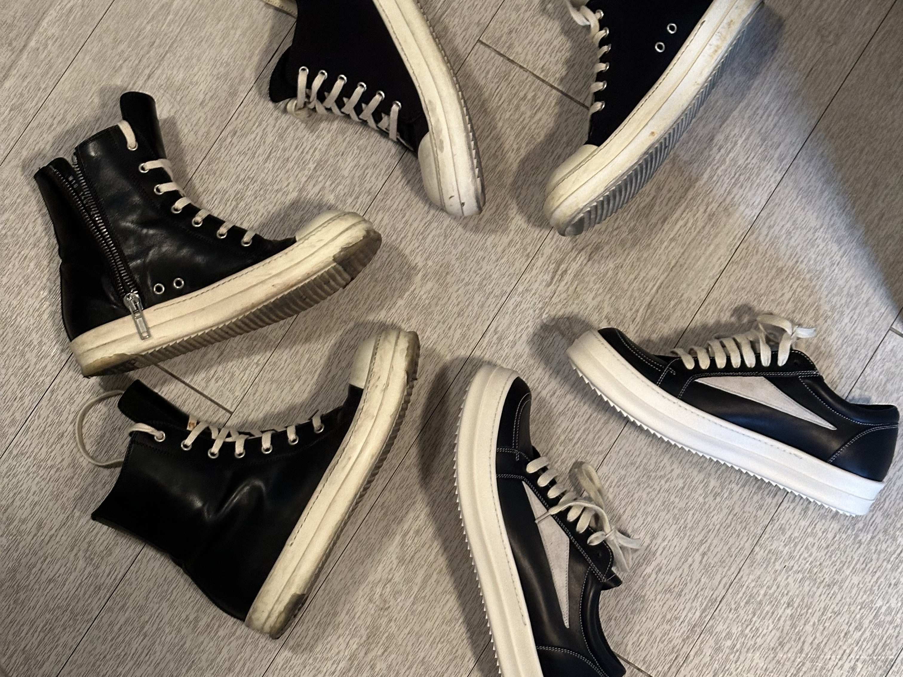 Rick Owens Ramones Leather Low Sneakers Black Milk, Rick Owens Lido Sneakers Black Milk 착용 스타일