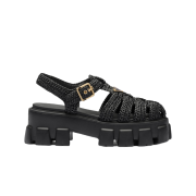 (W) Prada Monolith Crochet Cage Sandals Black