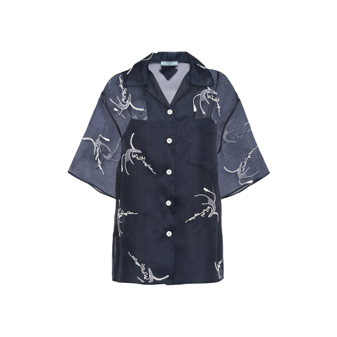 (W) Prada Embroidered Organza Shirt Ink Blue 상세 이미지 1