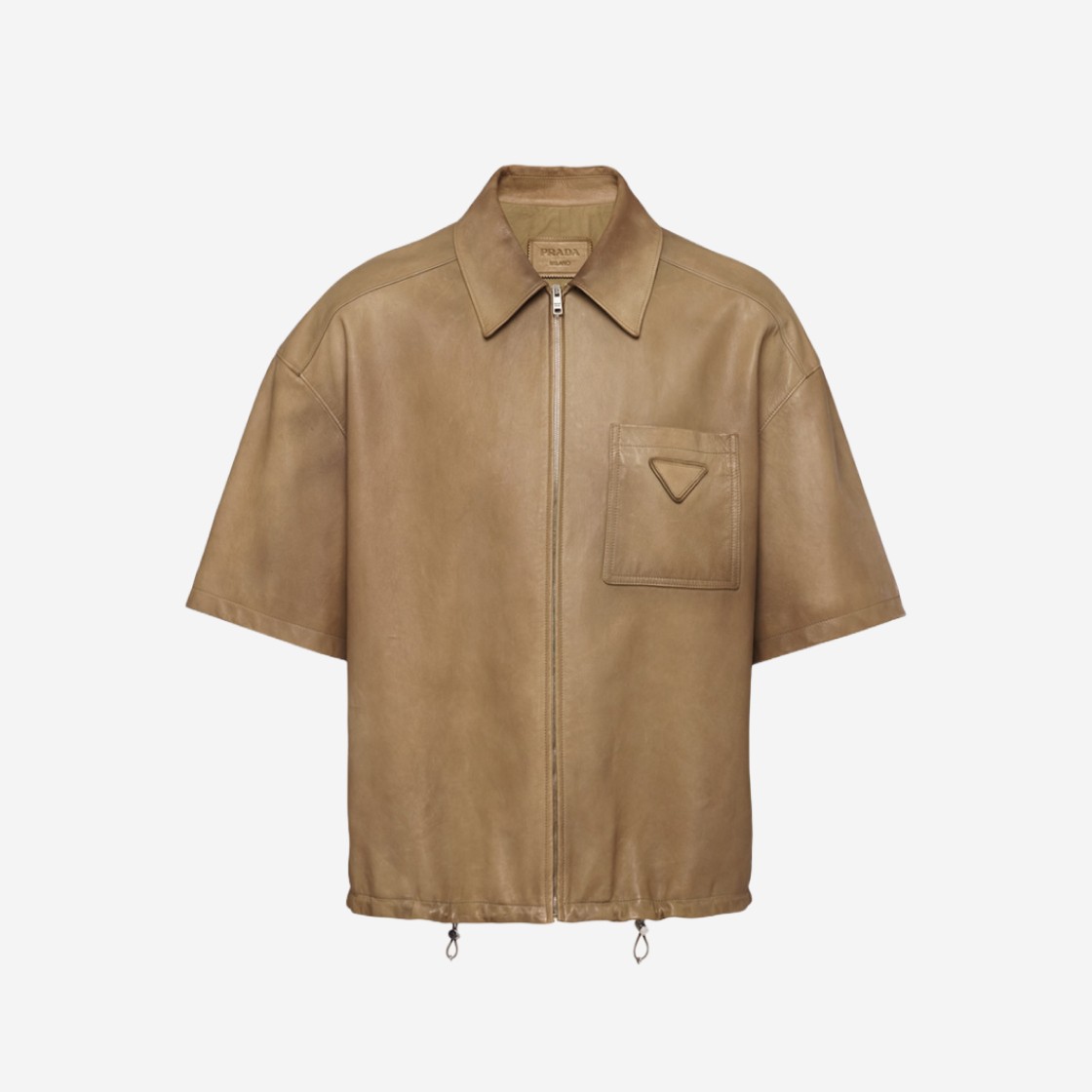 Prada Short-Sleeve Nappa Leather Shirt Colonial Beige 상세 이미지 1