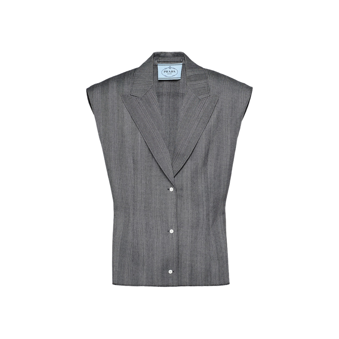 (W) Prada Single-Breasted Pinstripe Wool Vest Iron Gray 상세 이미지 1