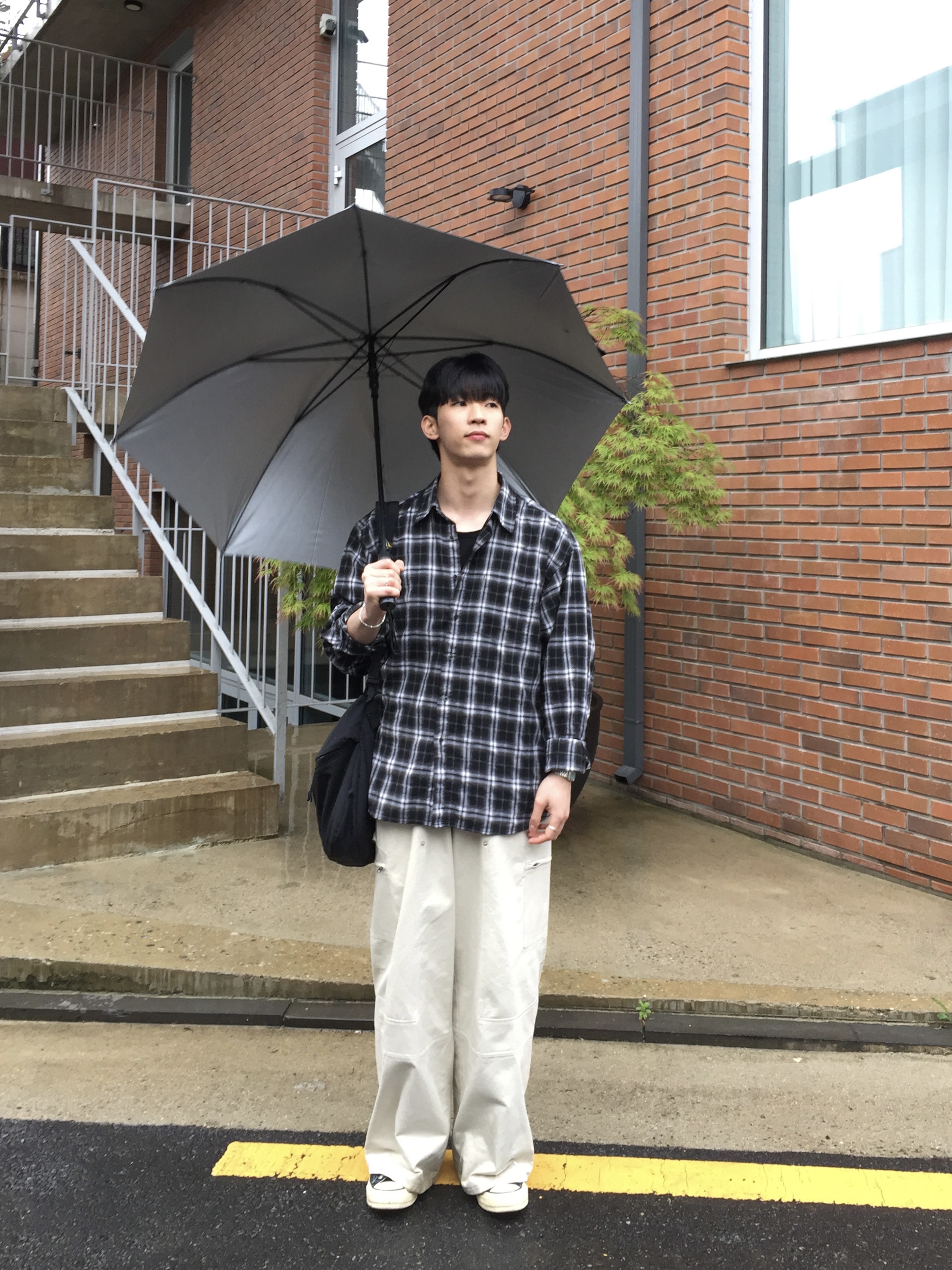 Haleine Carpenter Cargo Pants Cream Beige, Converse Chuck 70 Hi Black 착용 스타일