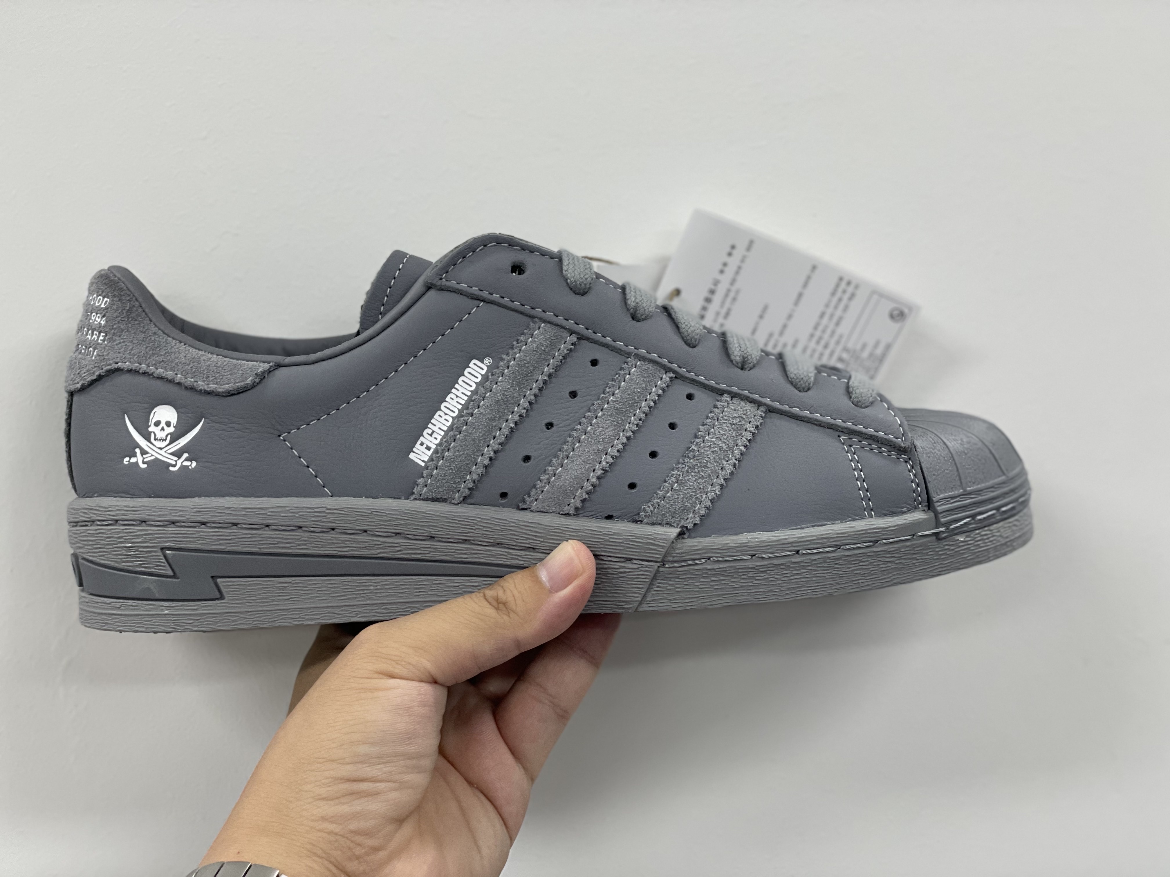 Adidas x Neighborhood Superstar 2024 Grey Cloud White 착용 스타일