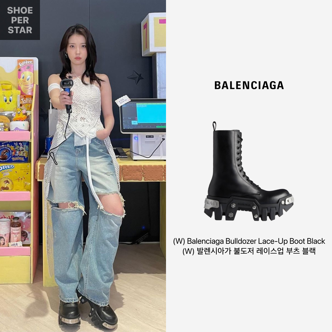 (W) Balenciaga Bulldozer Lace-Up Boot Black 착용 스타일 - 1