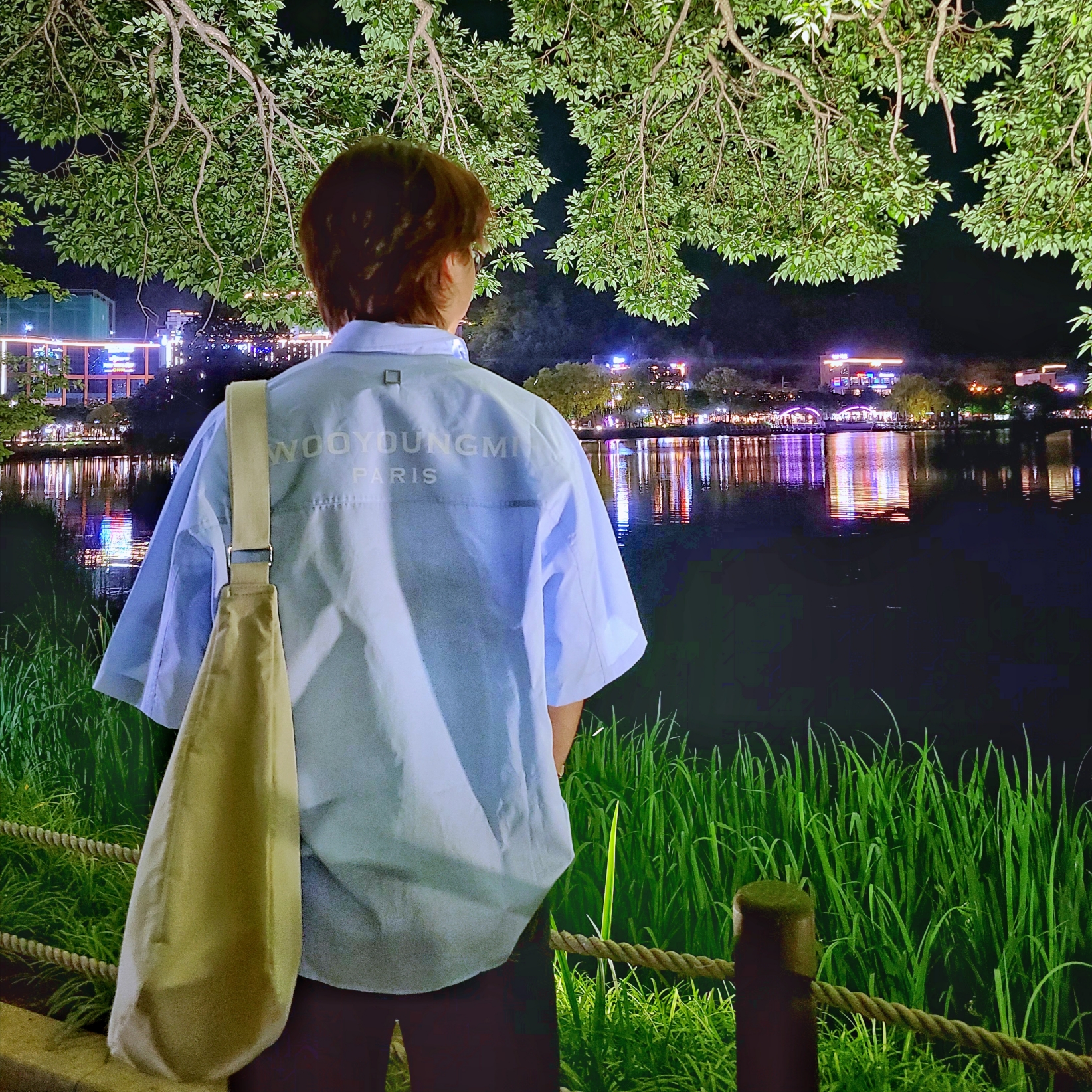 Wooyoungmi Back Logo Short Sleeve Shirt Blue - 24SS 착용 스타일 - 1