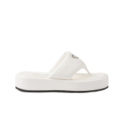 (W) Prada Soft Padded Nappa Leather Thong Wedge Sandals Ivory