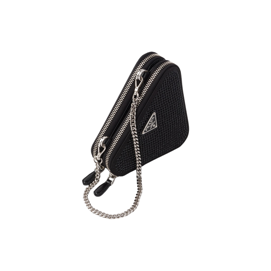 Prada Triangular Embellished Satin Leather Mini-Pouch Black 상세 이미지 2