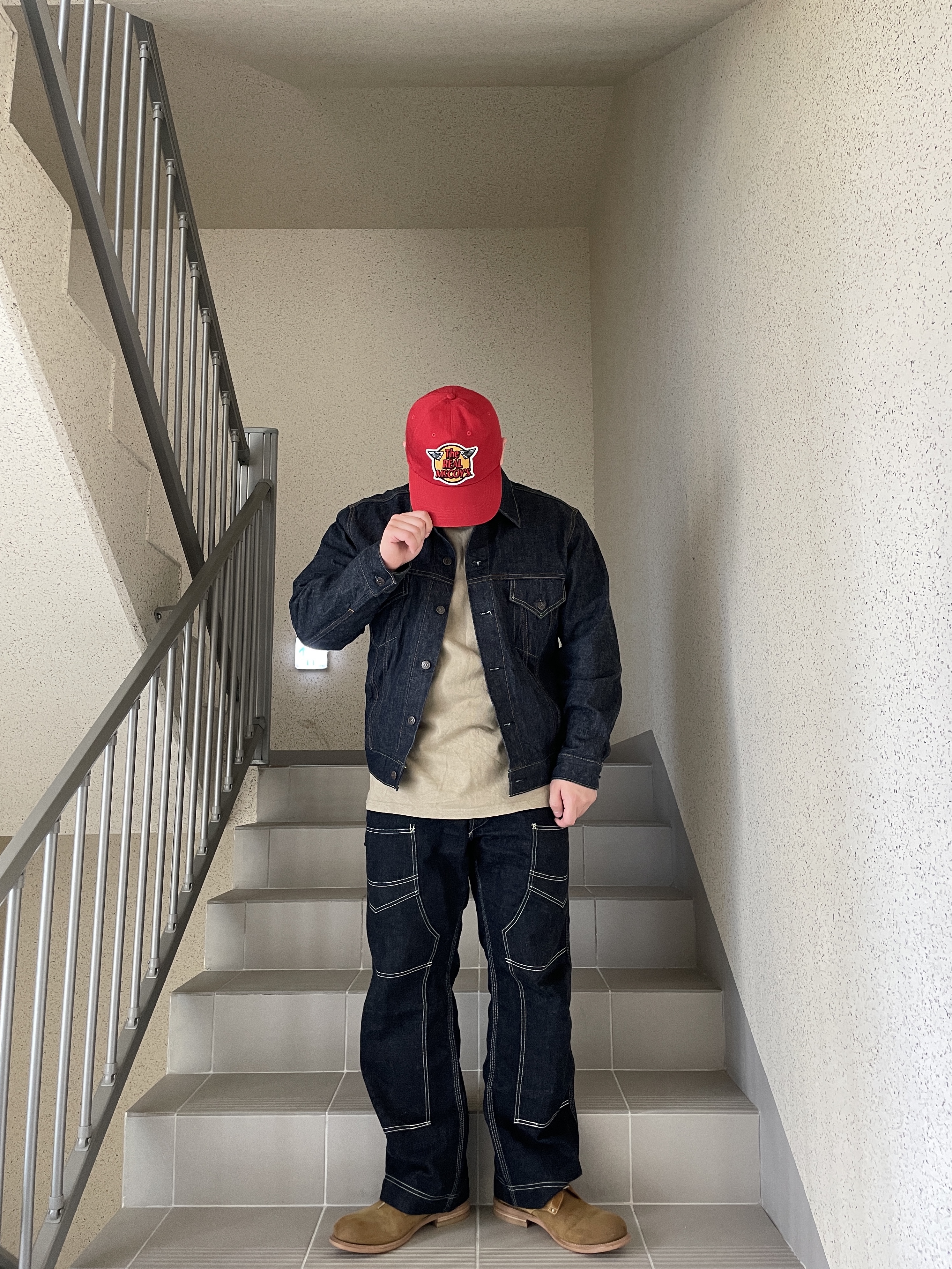 The Real McCoy's Logo Baseball Cap Red 착용 스타일 - 2