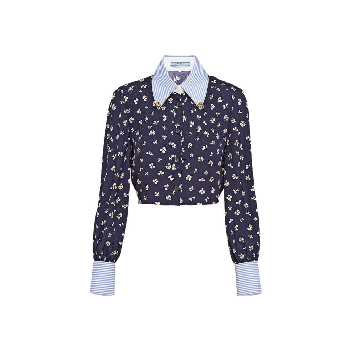 (W) Prada Silk Jacquard Print Shirt Navy 상세 이미지 1