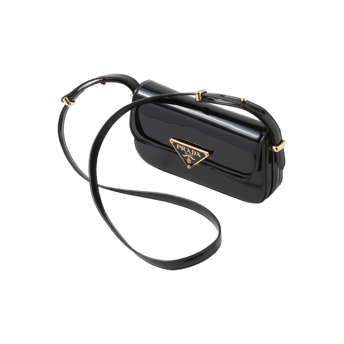 Prada Patent Leather Shoulder Bag Flap Black 상세 이미지 2