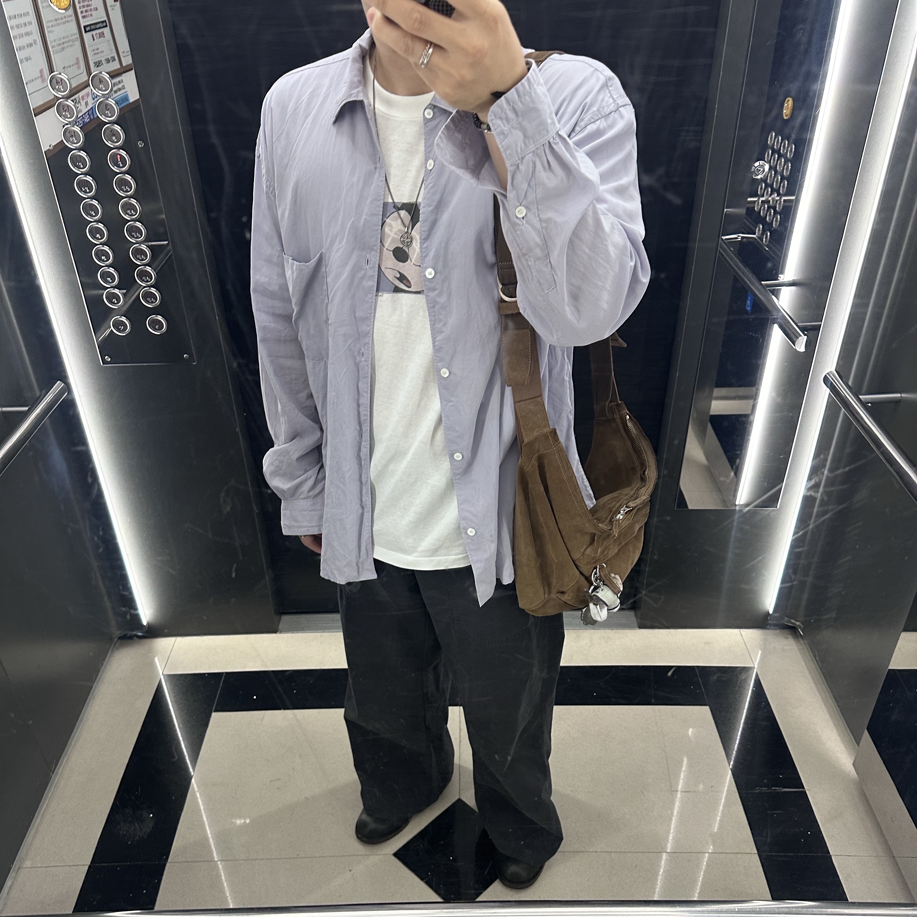 Polyteru Para Pants (Baker Pants) Striped (OG ver.) Dark Charcoal Navy 착용 스타일