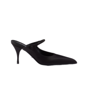 (W) Prada Satin High-Heeled Mules Black