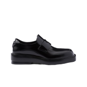 (W) Prada Brushed Leather Loafers Black