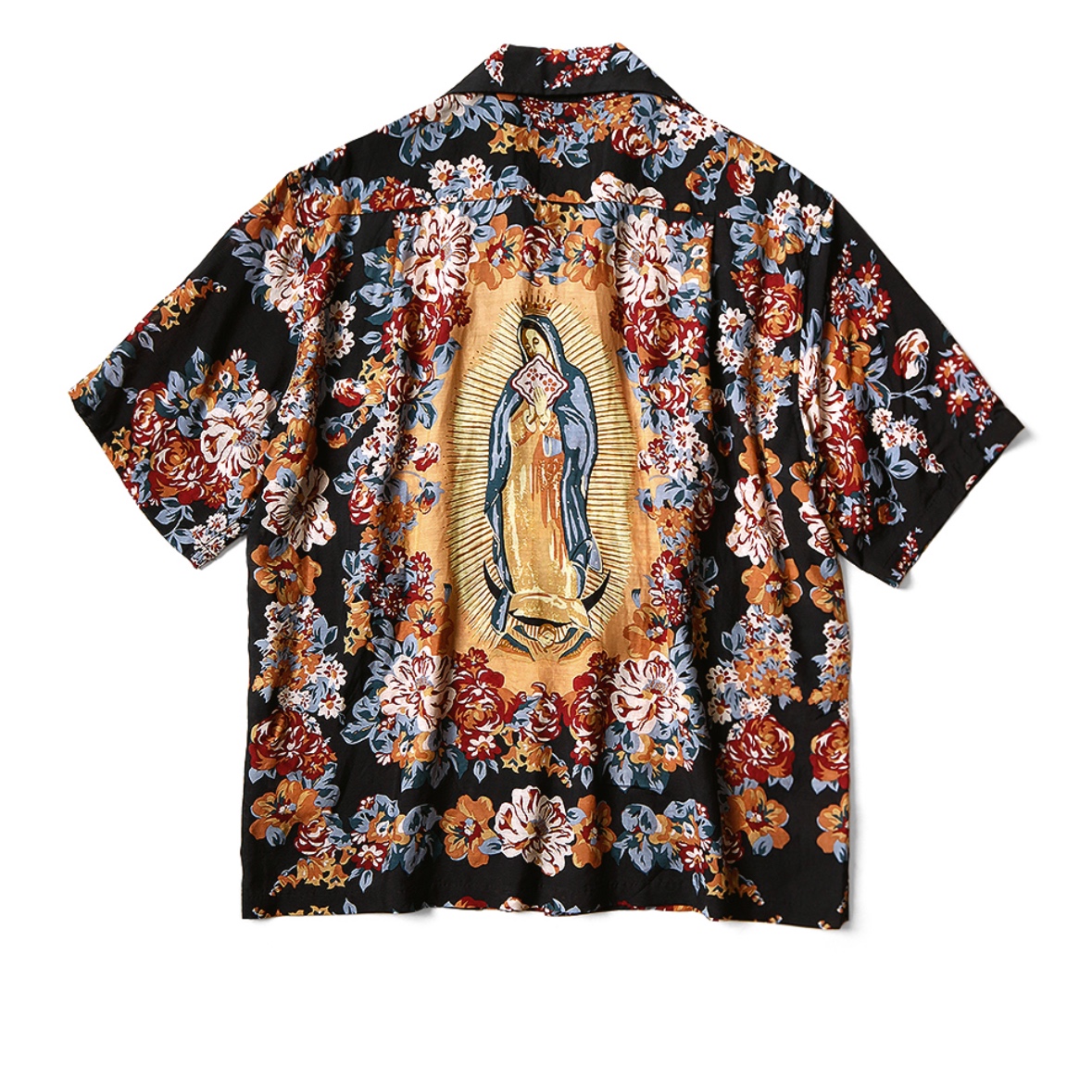 Kapital Silk Rayon Champagne Maria Pattern Wrangle Collar Aloha Shirt Black 착용 스타일 - 1