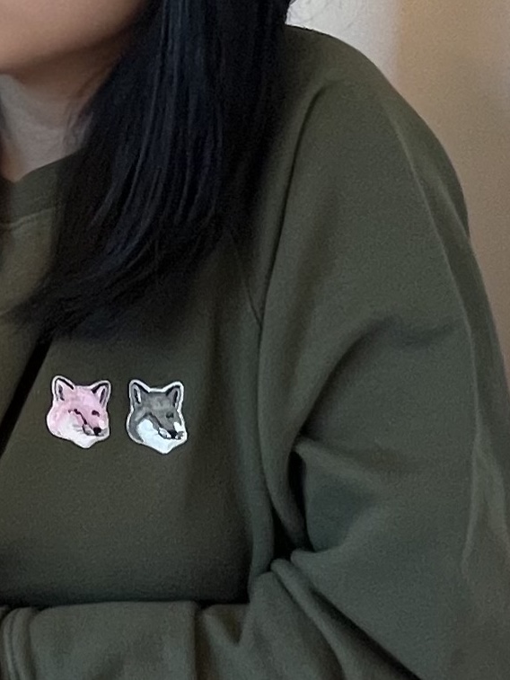 (W) Maison Kitsune Monochrome Double Fox Head Patch Adjusted Sweatshirt Khaki Grey 착용 스타일